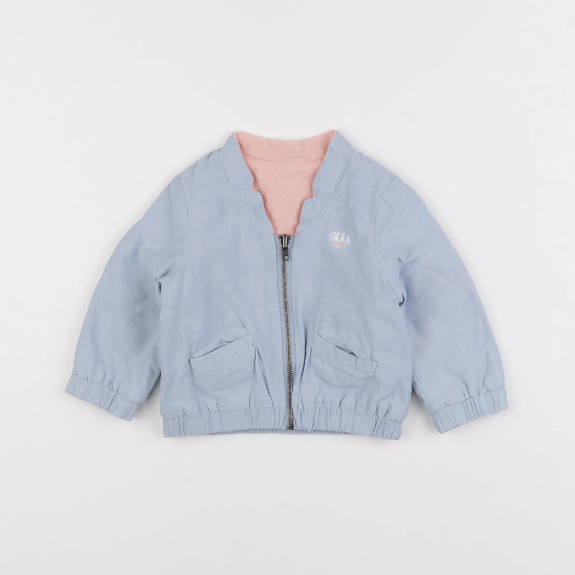 IKKS - veste réversible, imprimé au dos bleu, rose - 6 mois