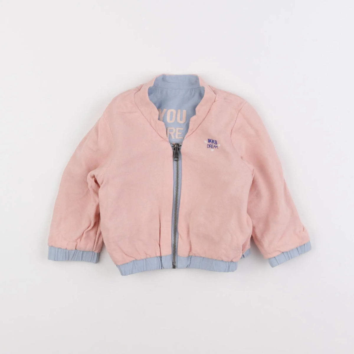 IKKS - veste réversible, imprimé au dos bleu, rose - 6 mois