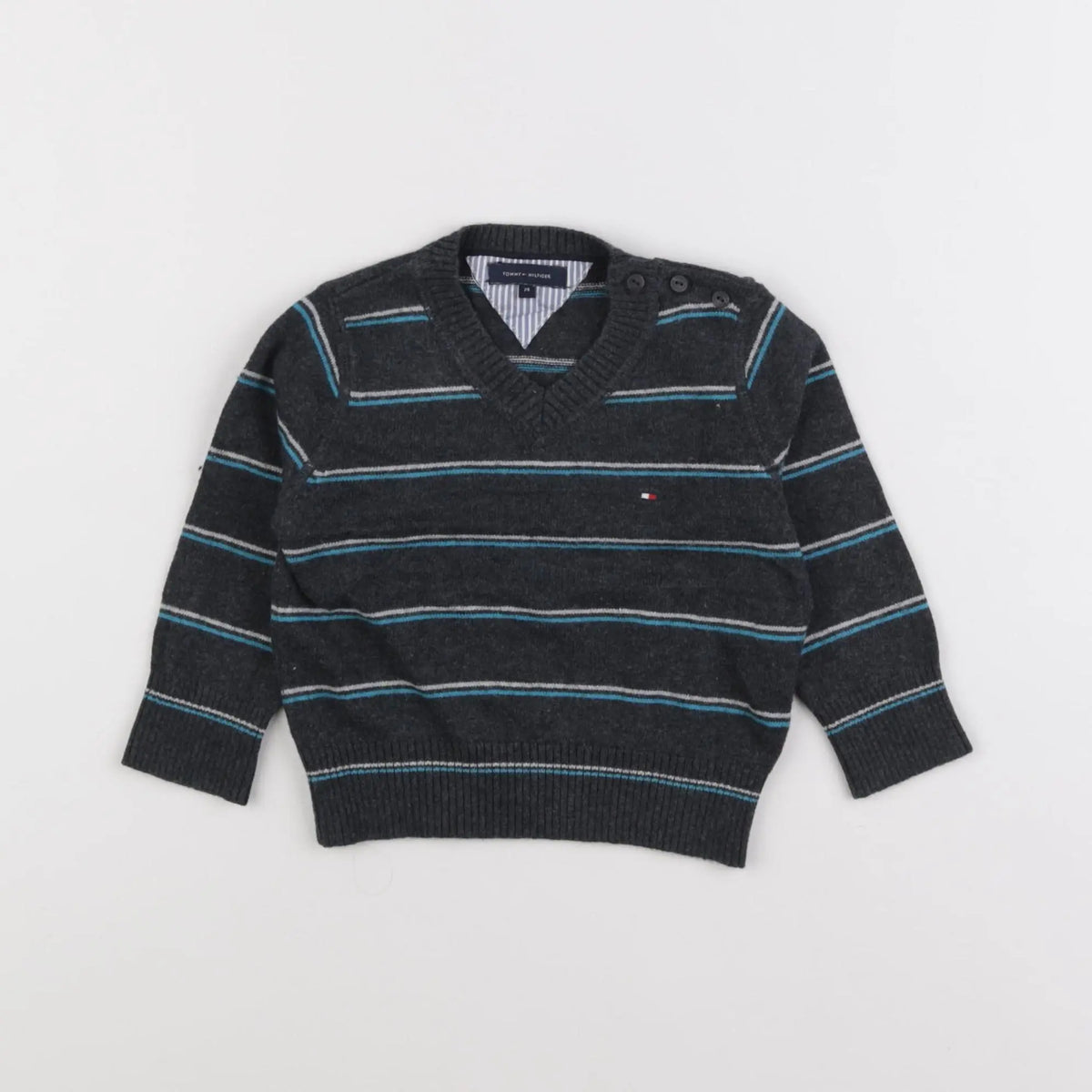 Tommy Hilfiger - pull bleu, gris - 12 mois