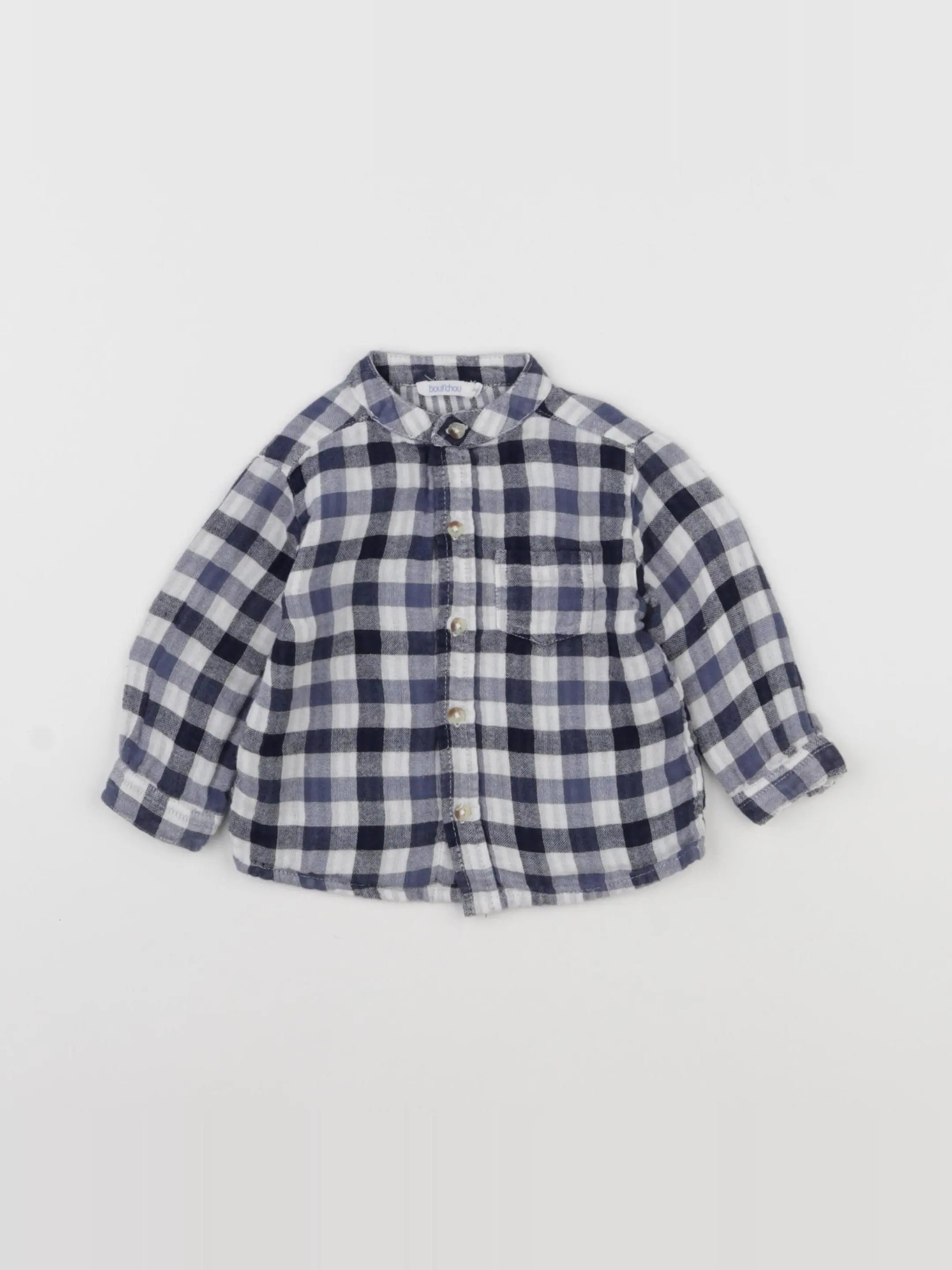 Boutchou - chemise blanc, bleu - 6 mois