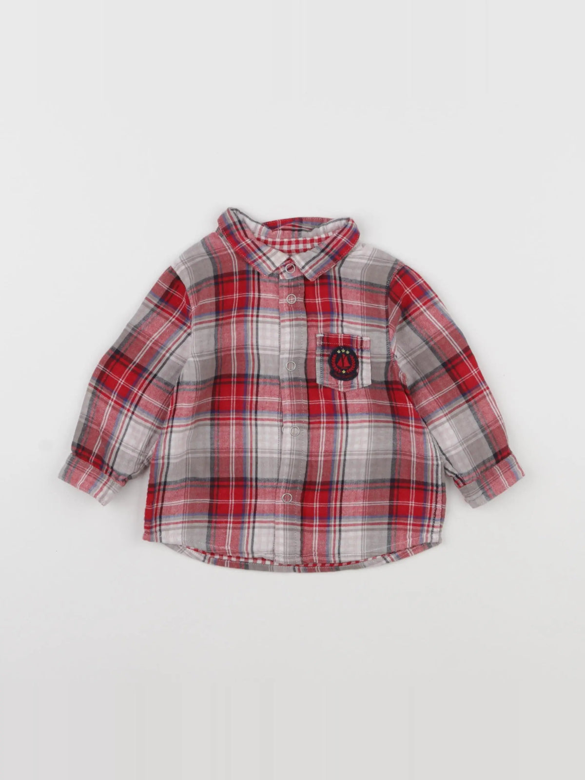 Petit Bateau - chemise blanc, rouge - 12 mois