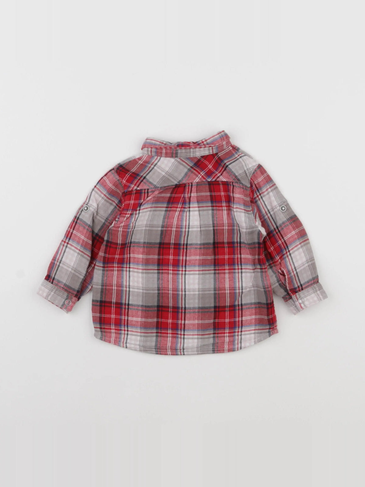 Petit Bateau - chemise blanc, rouge - 12 mois