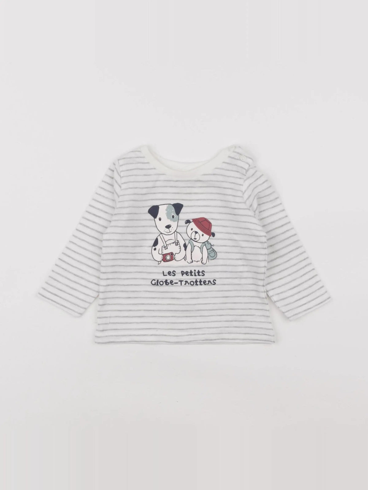 Vertbaudet - tee-shirt blanc, gris - 6 mois