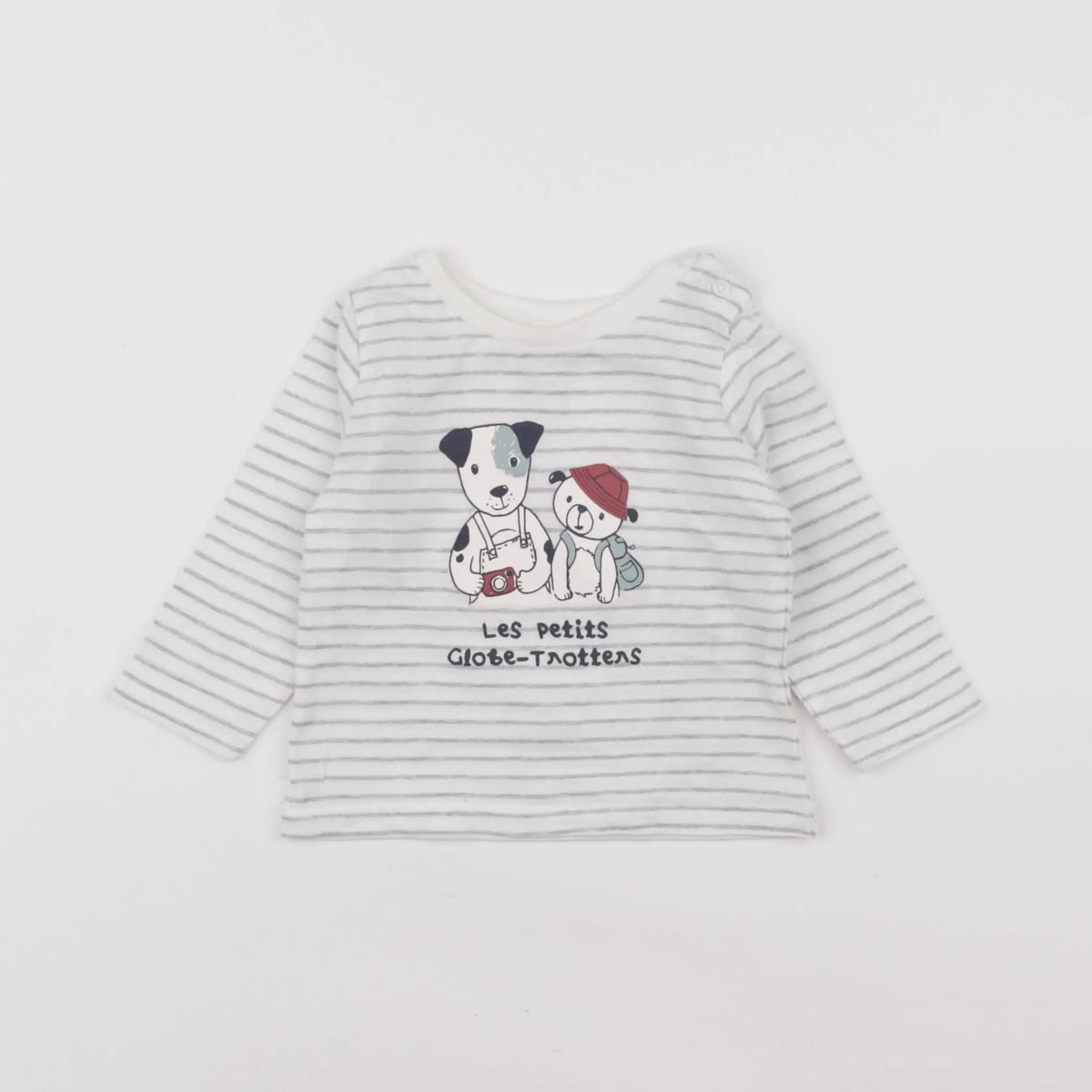 Vertbaudet - tee-shirt blanc, gris - 6 mois