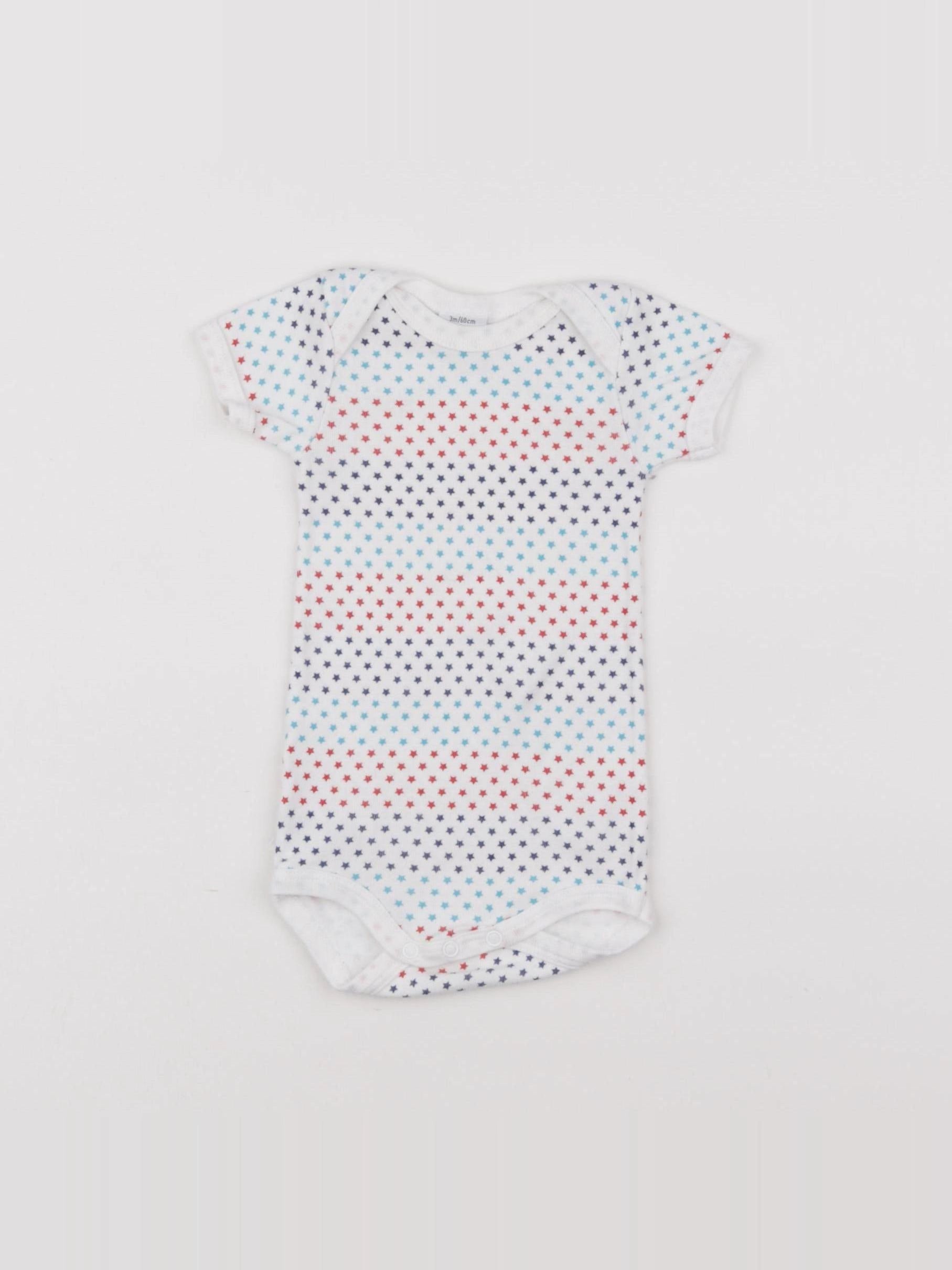 Petit Bateau - body blanc, bleu - 3 mois