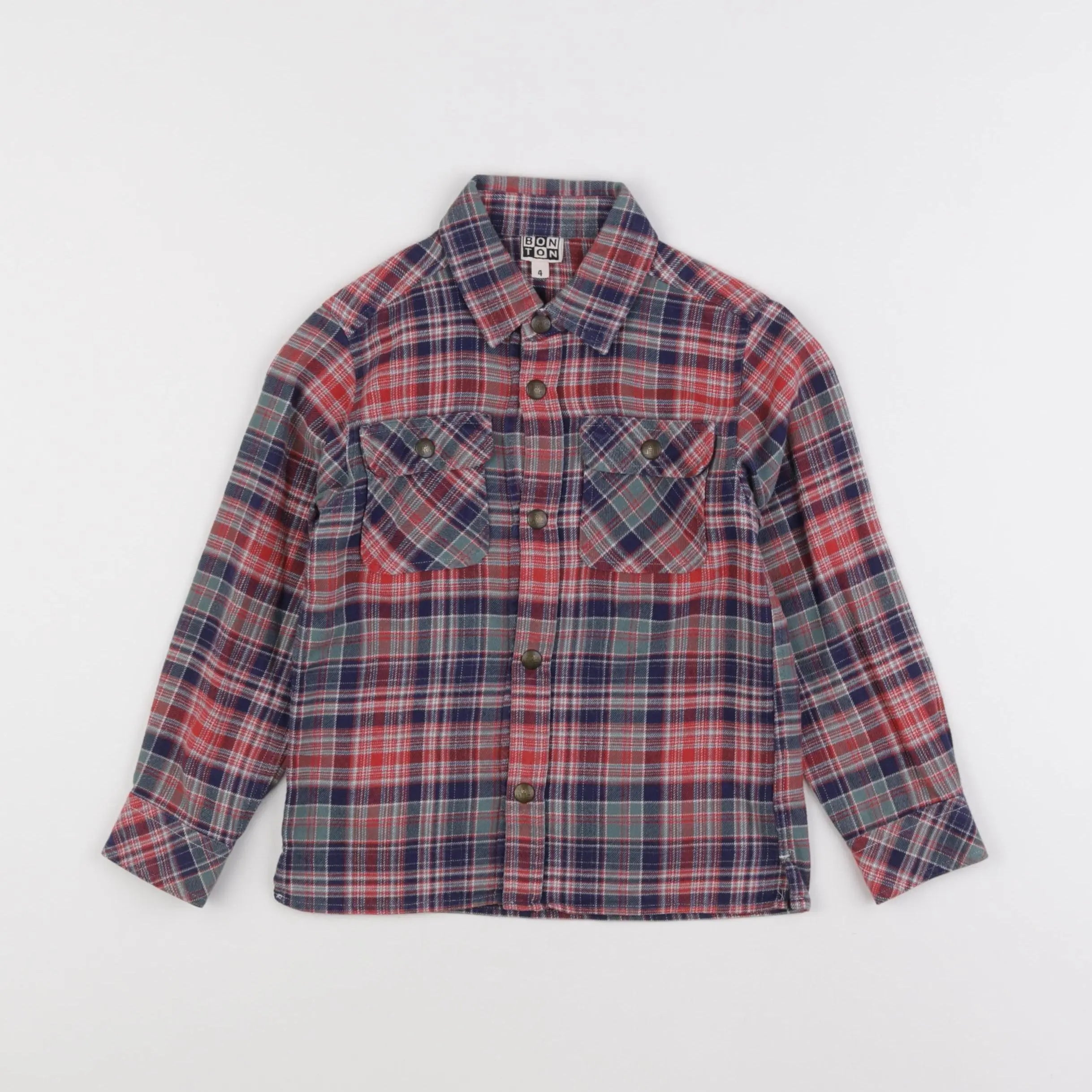 Bonton - chemise bleu, rouge - 4 ans