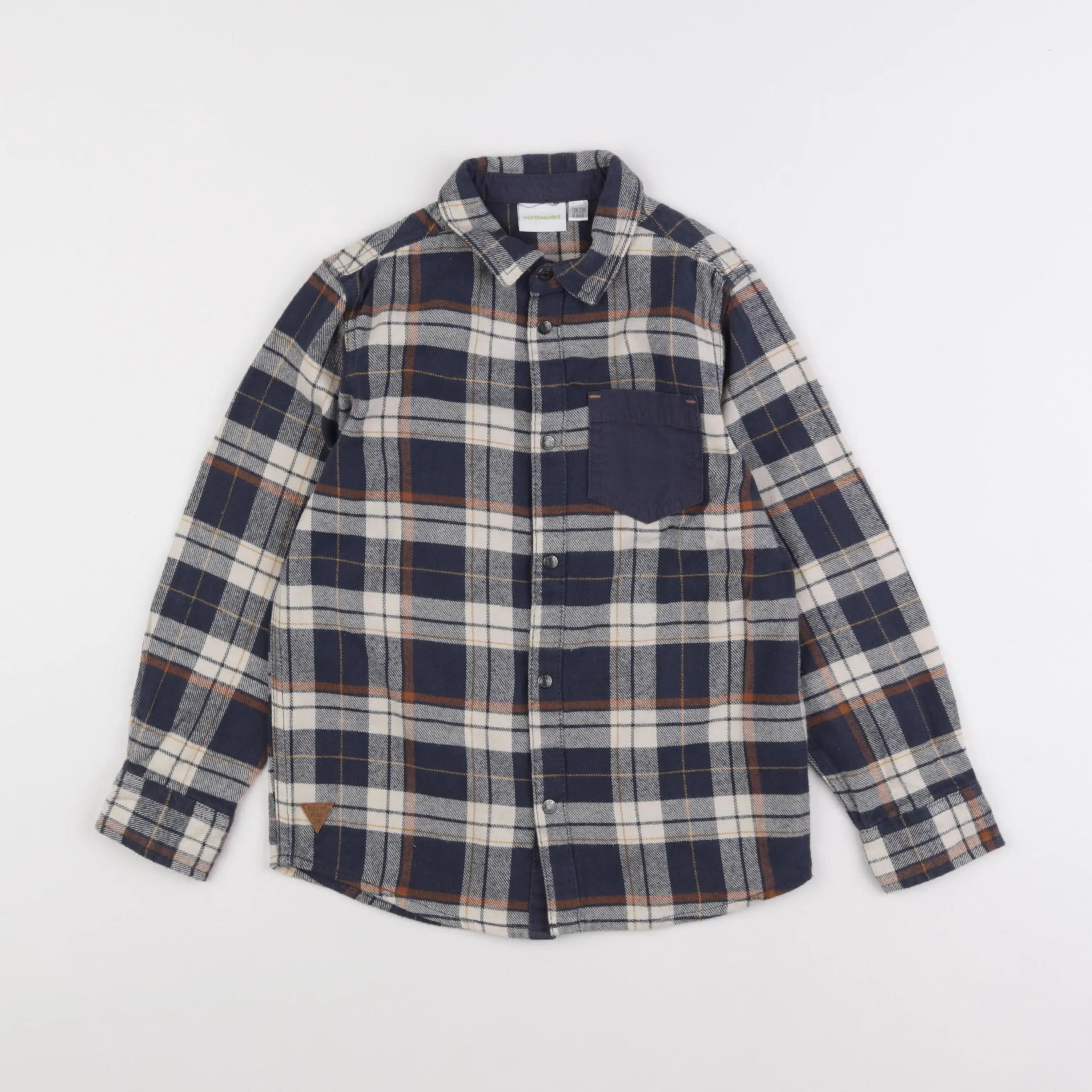 Vertbaudet - chemise beige, bleu - 8 ans