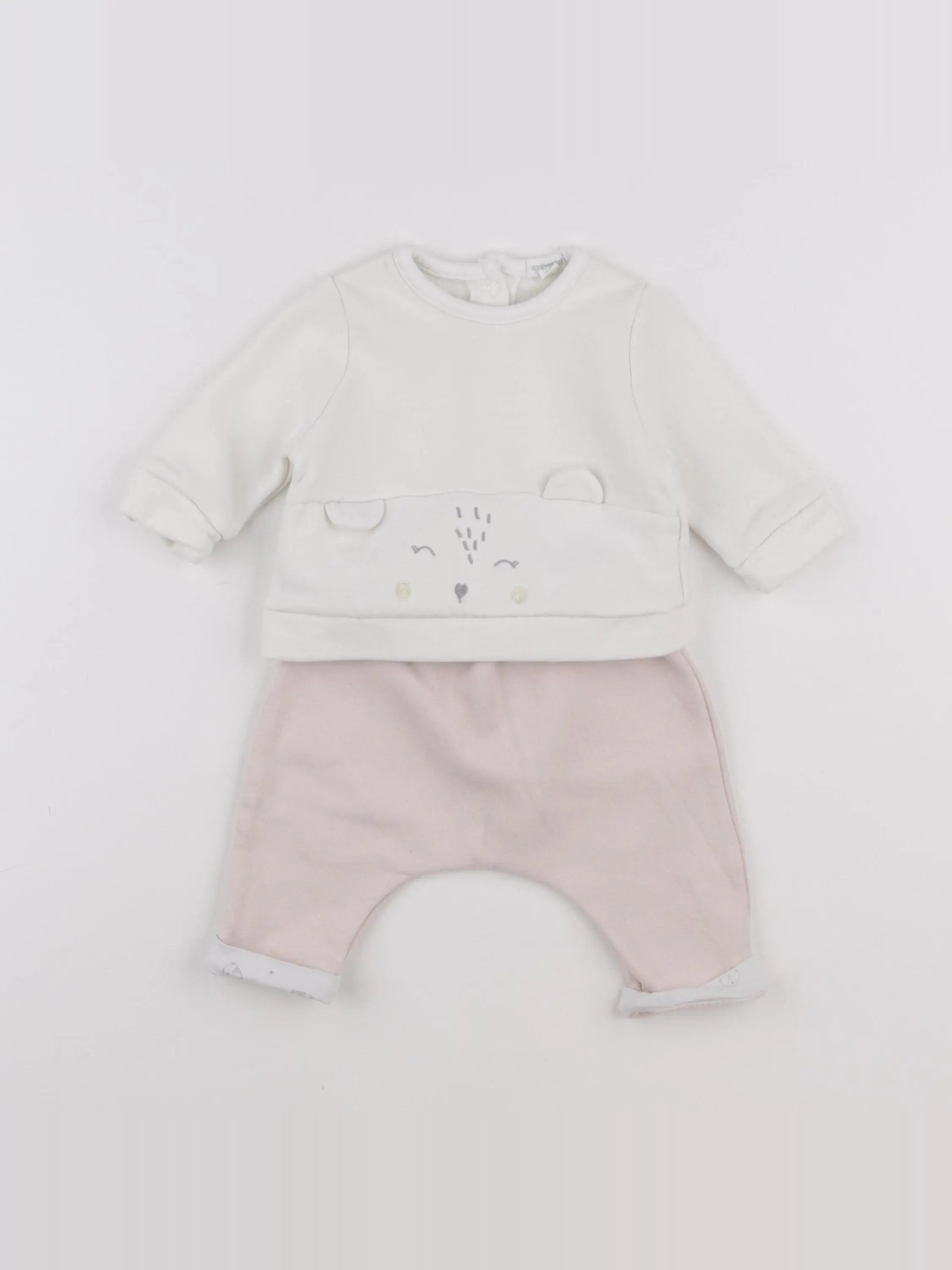 Vertbaudet - ensemble blanc, rose - 3 mois