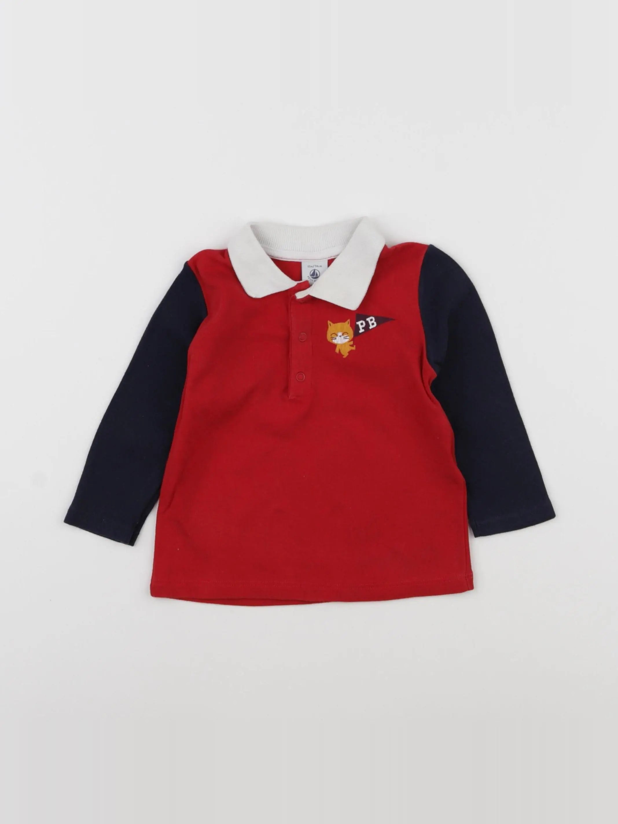 Petit Bateau - polo bleu, rouge - 12 mois