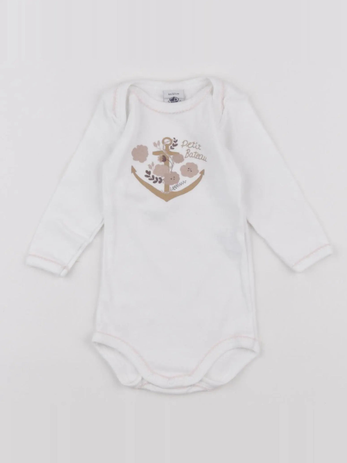 Petit Bateau - body blanc, rose - 6 mois