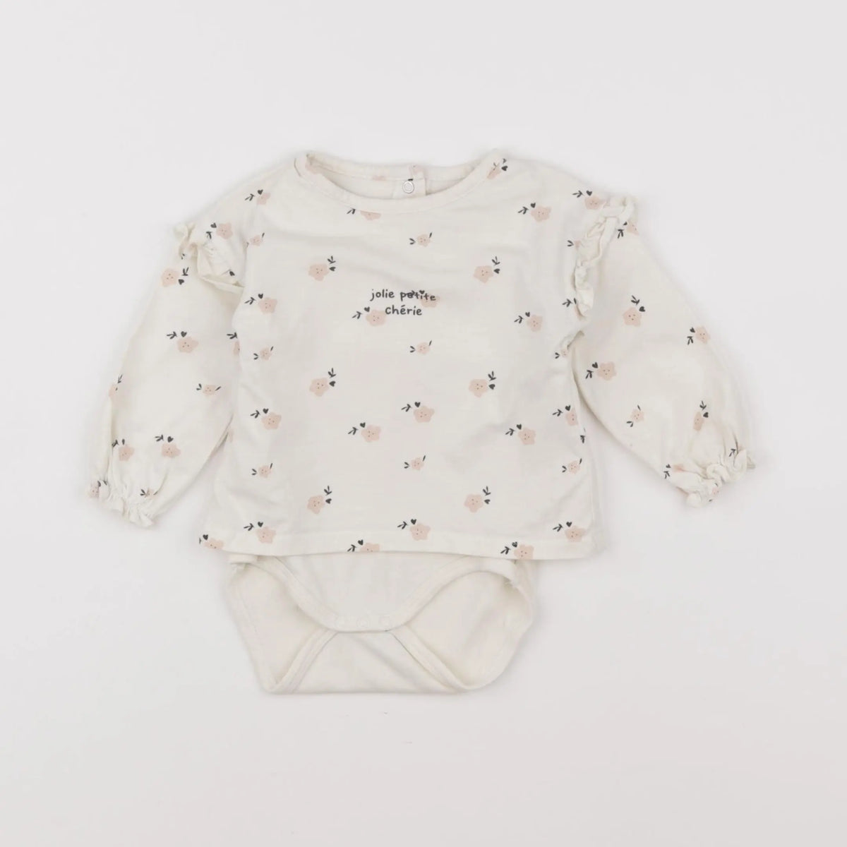 Vertbaudet - body tee-shirt blanc, rose - 6 mois