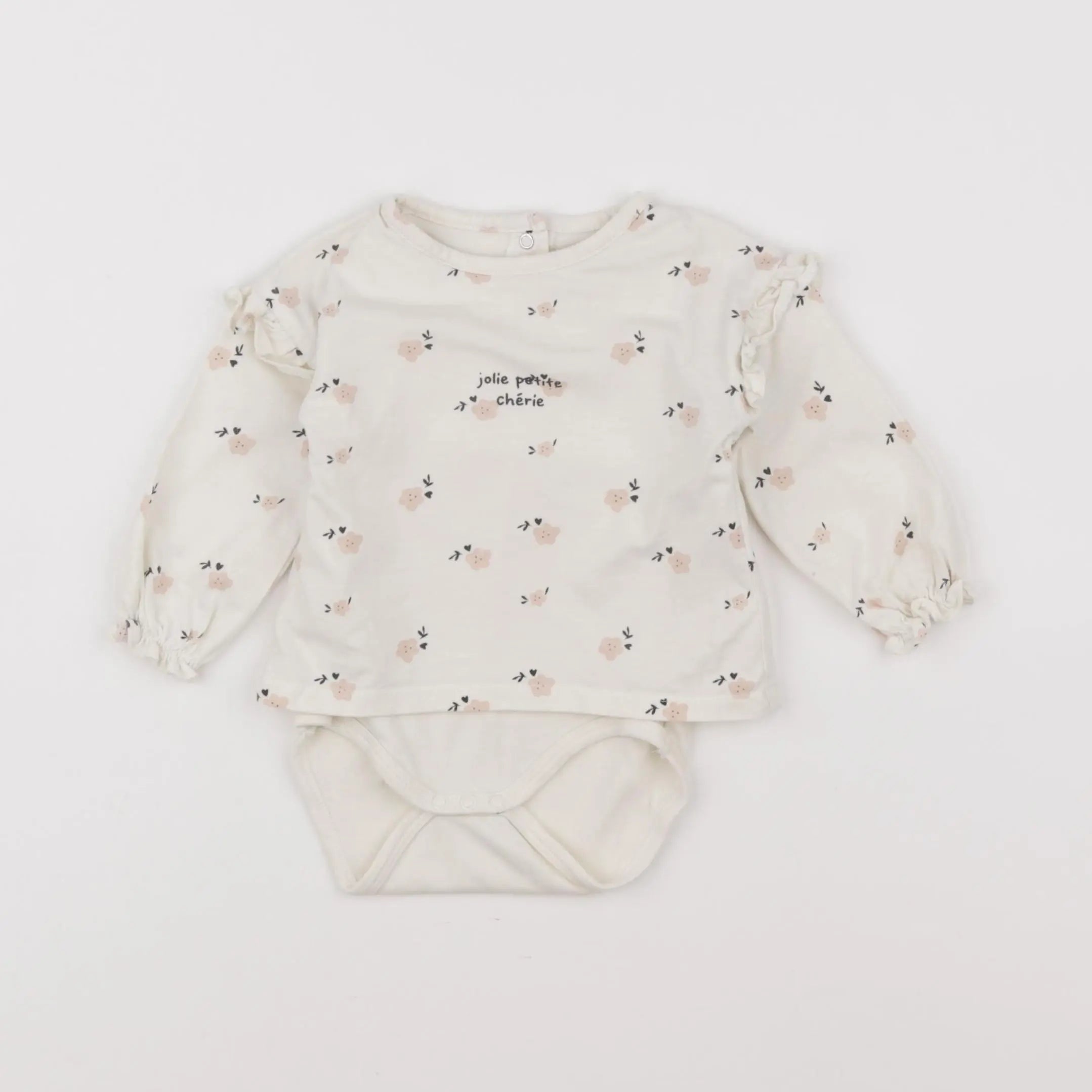 Vertbaudet - body tee-shirt blanc, rose - 6 mois