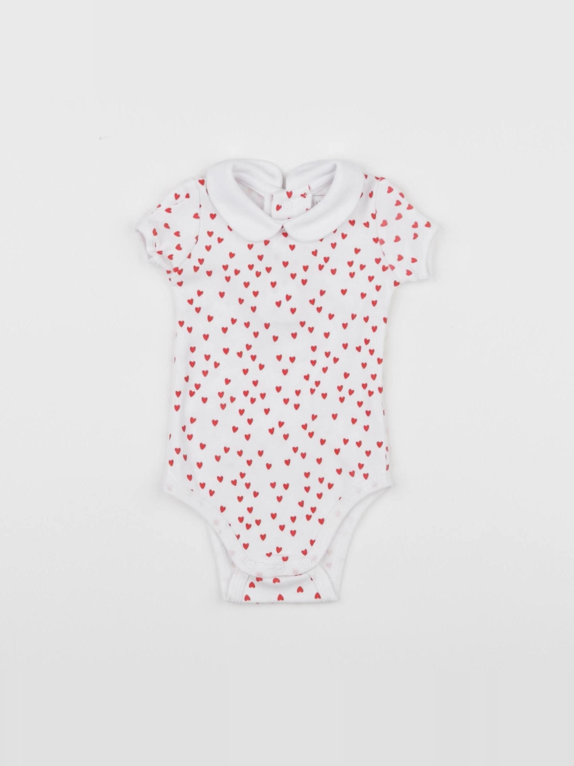 Carrément Beau - body à col blanc, rouge - 1 mois