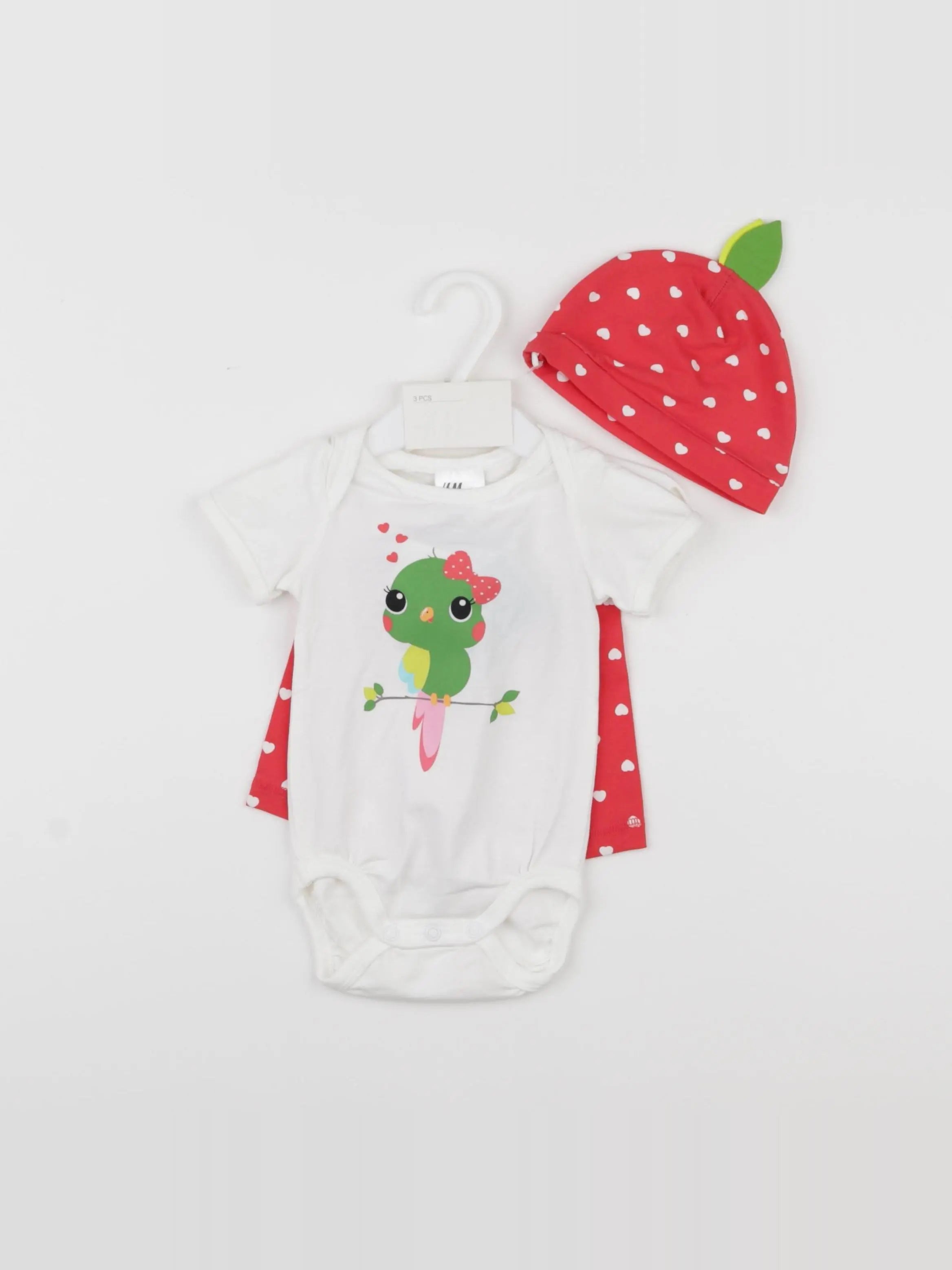 H&M - ensemble blanc, rouge - 3/6 mois