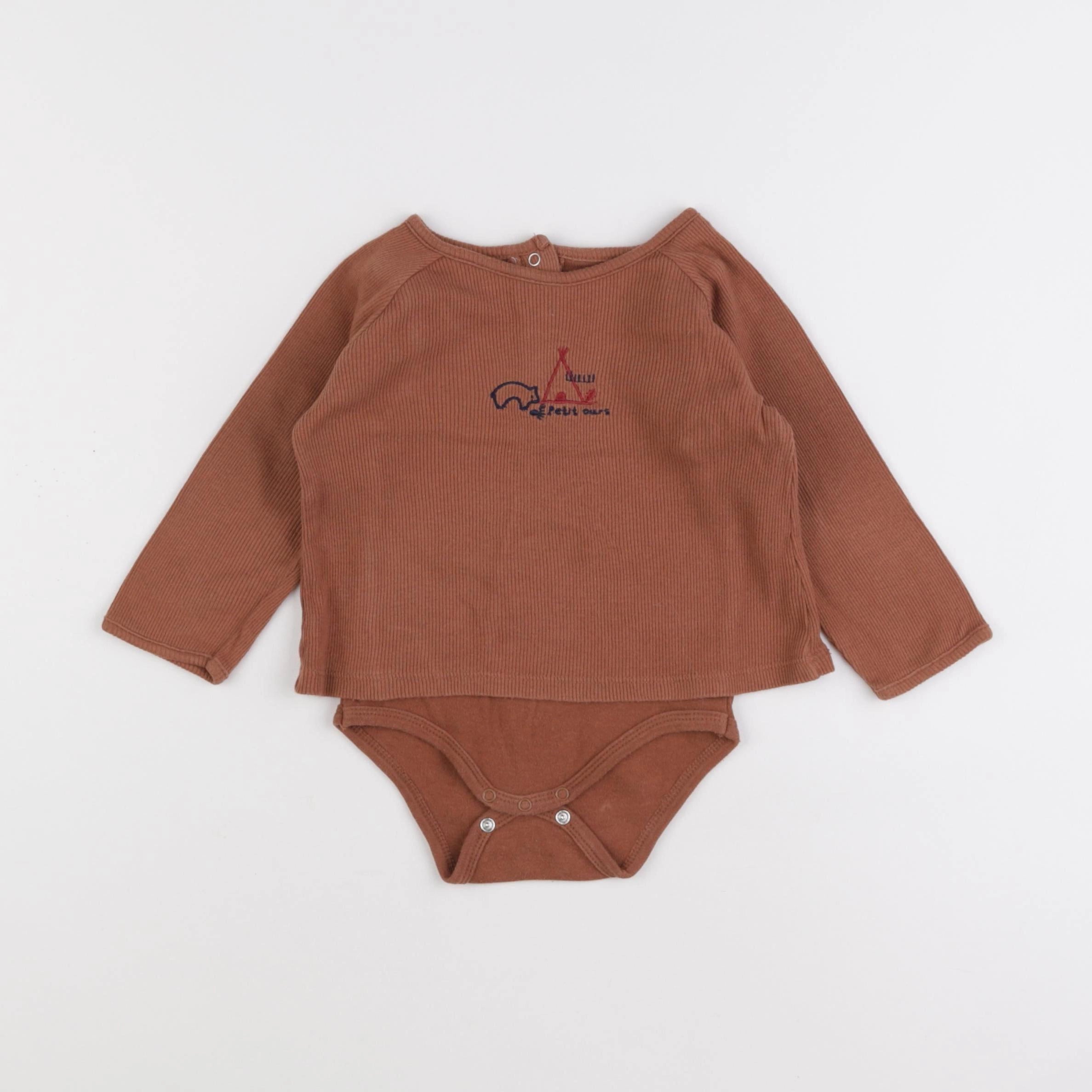 Vertbaudet - body tee-shirt marron - 12 mois