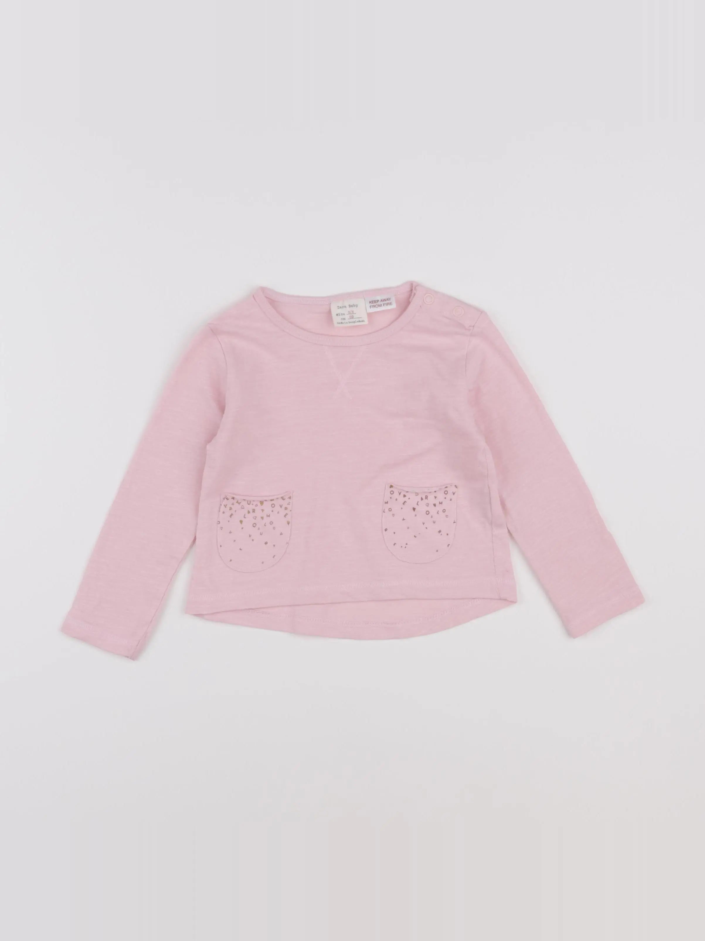 Zara - tee-shirt rose - 3/6 mois