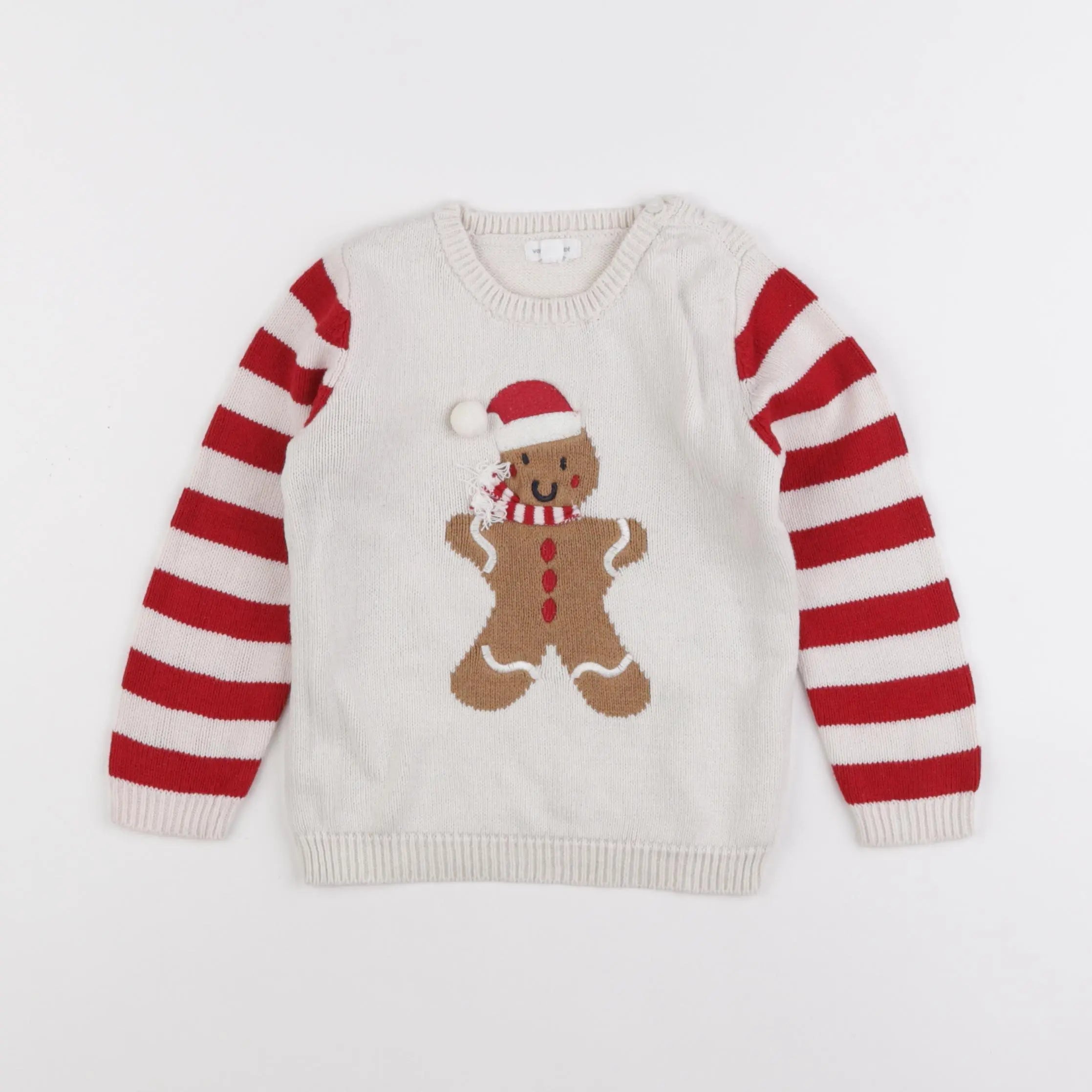 Vertbaudet - pull beige, rouge - 36 mois