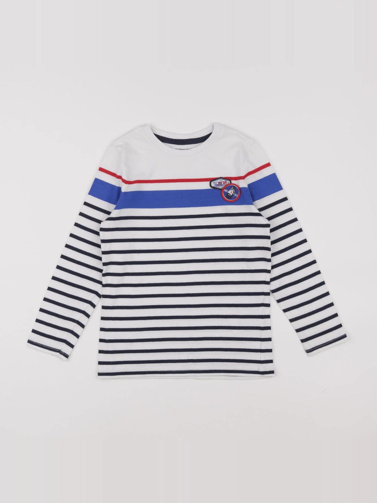 Vertbaudet - tee-shirt blanc, bleu - 8 ans