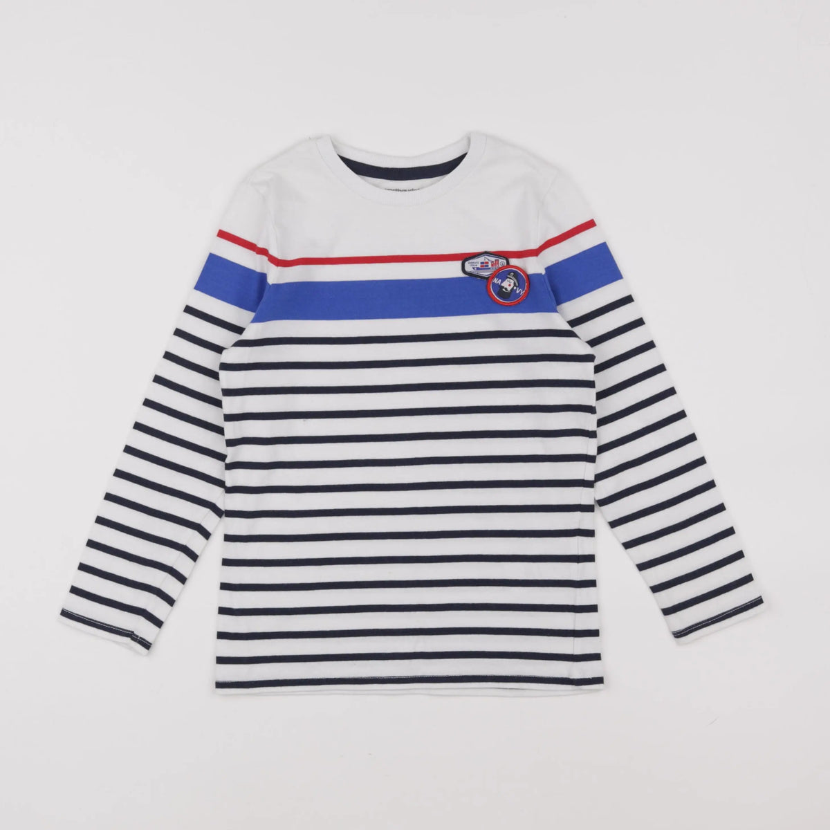 Vertbaudet - tee-shirt blanc, bleu - 8 ans