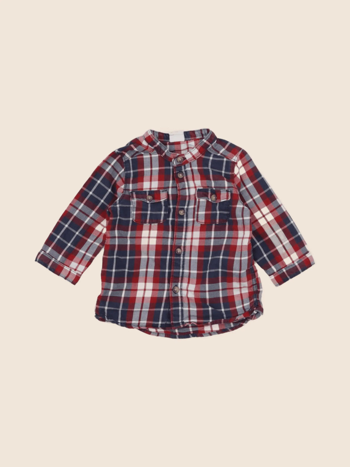 H&M - chemise bleu, rouge - 3/6 mois
