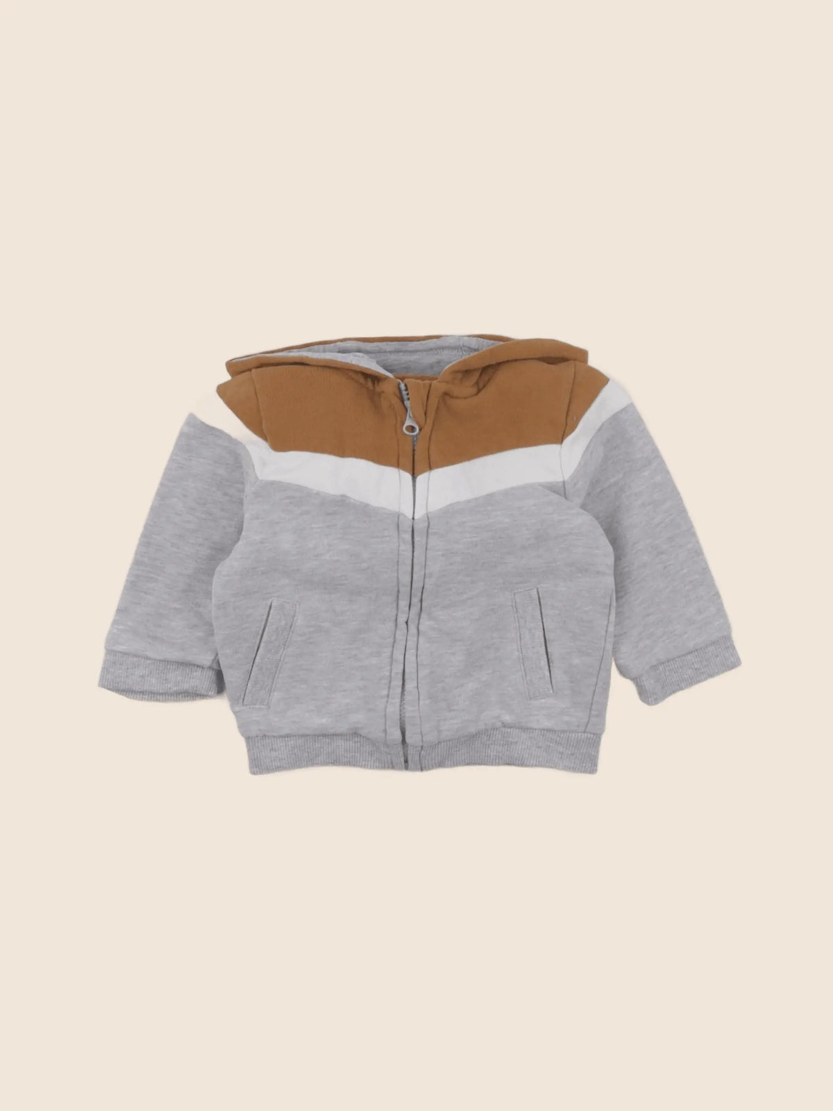 Vertbaudet - sweat gris, marron - 6 mois