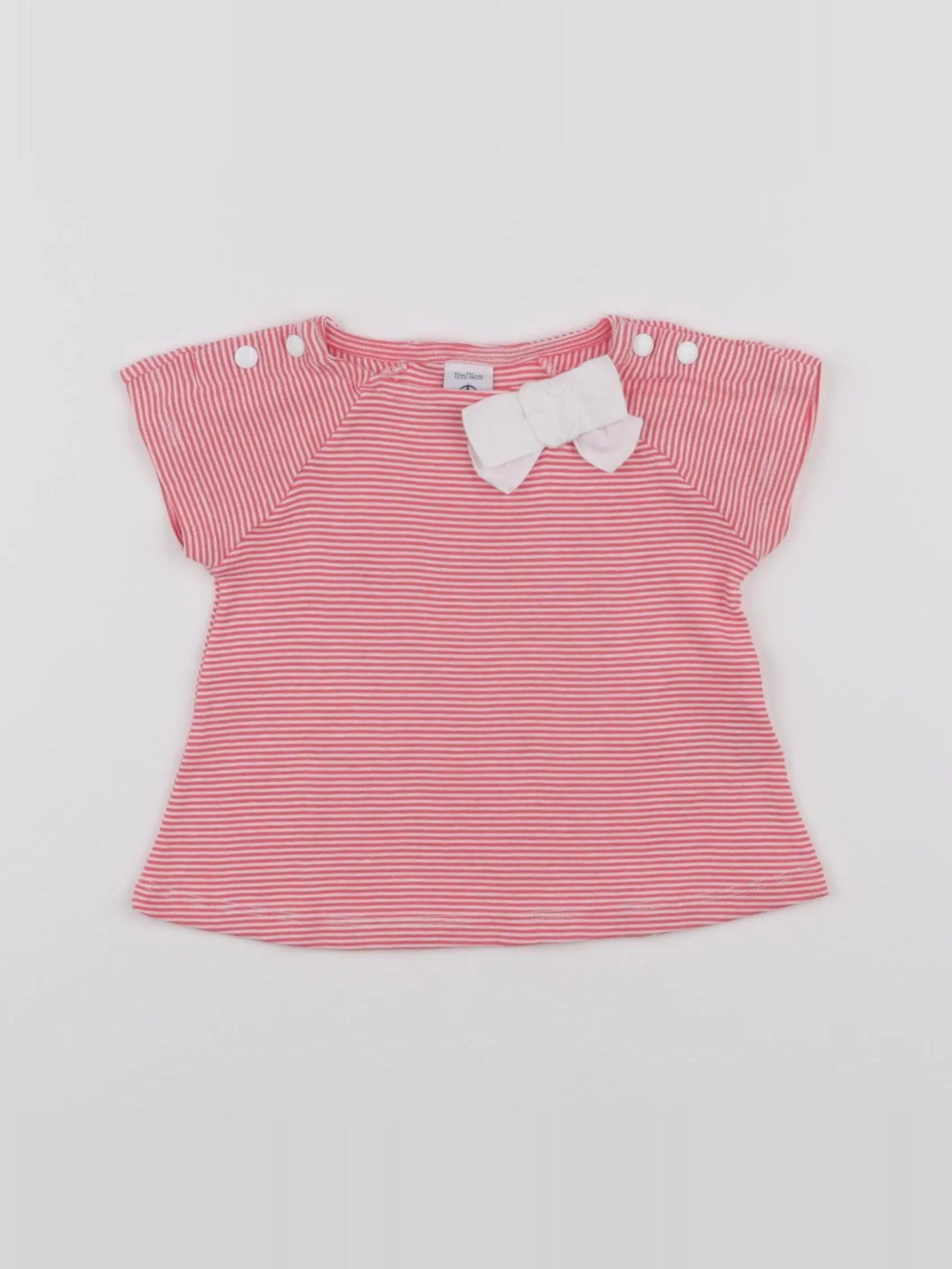 Petit Bateau - tee-shirt rose, blanc - 12 mois