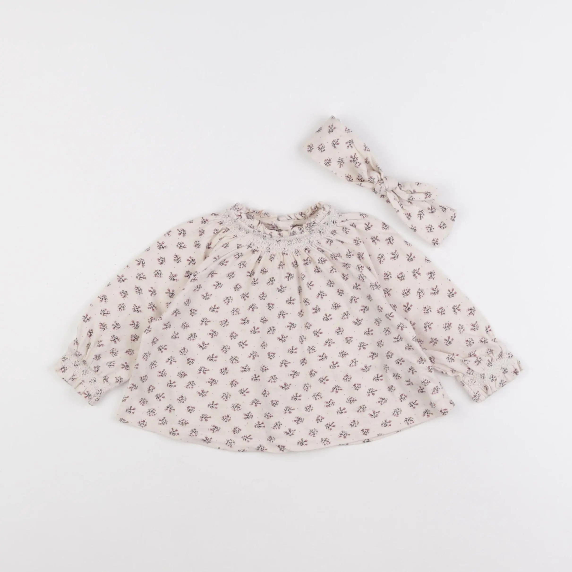 Vertbaudet - tee-shirt beige, rose - 6 mois