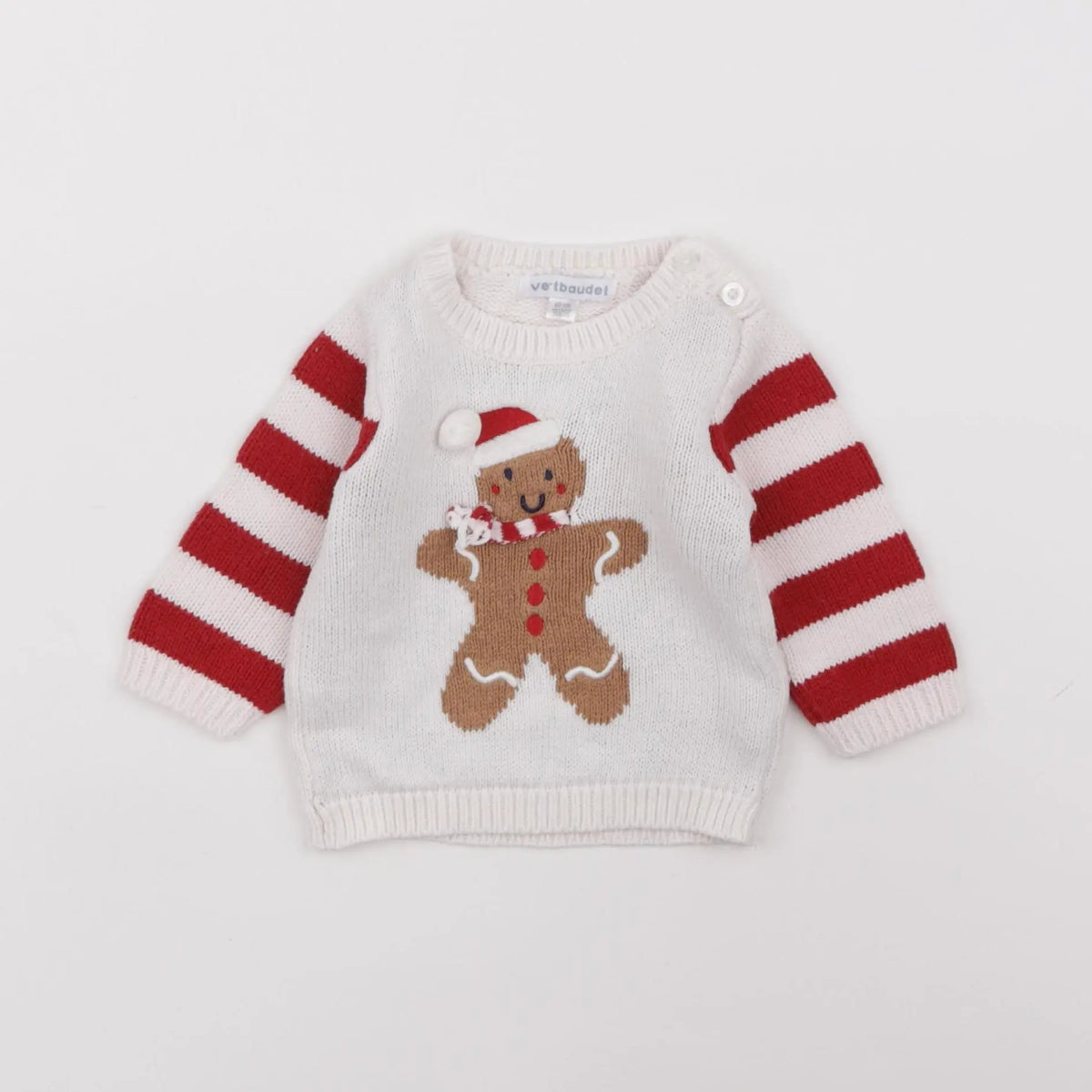 Vertbaudet - pull blanc, rouge - 3 mois