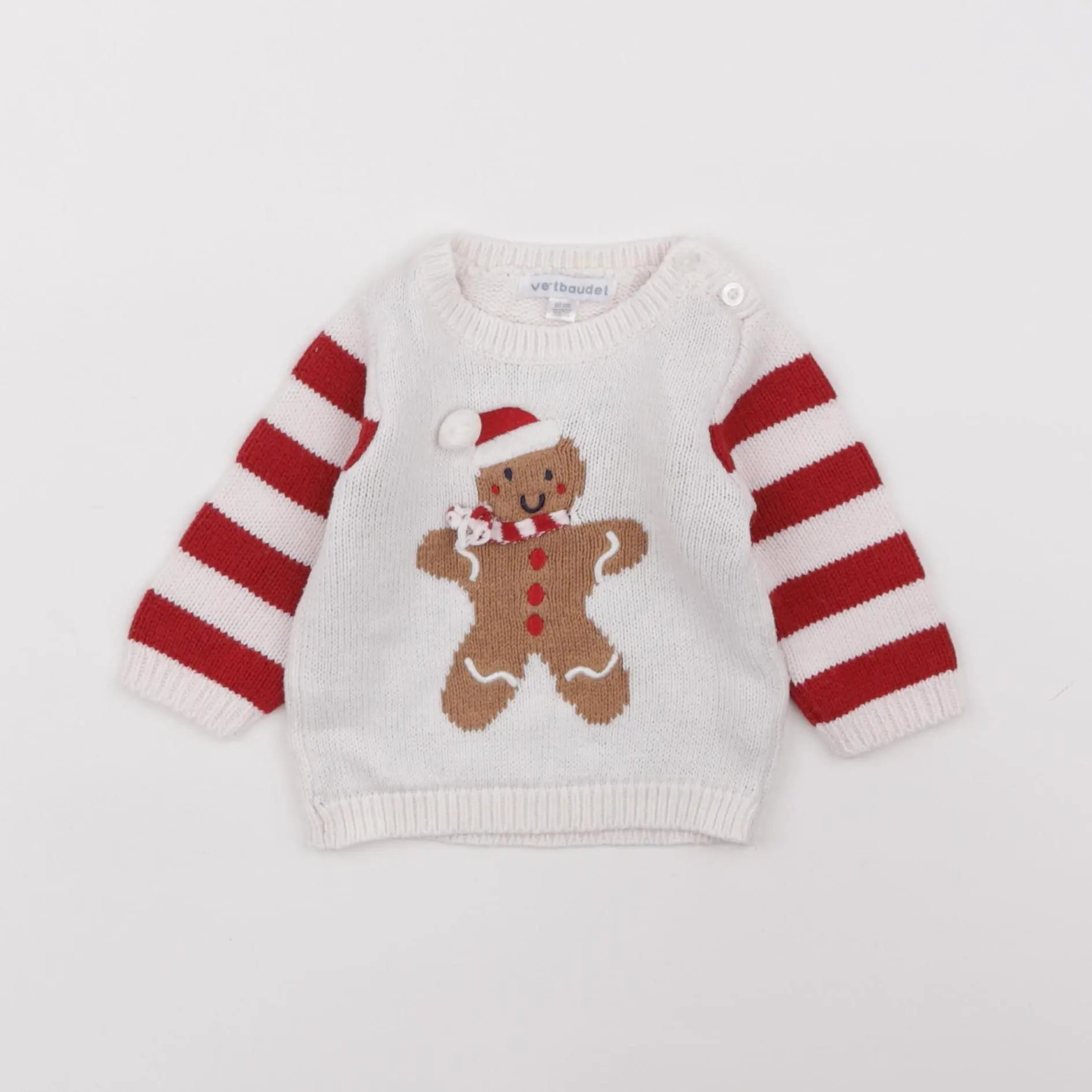 Vertbaudet - pull blanc, rouge - 3 mois