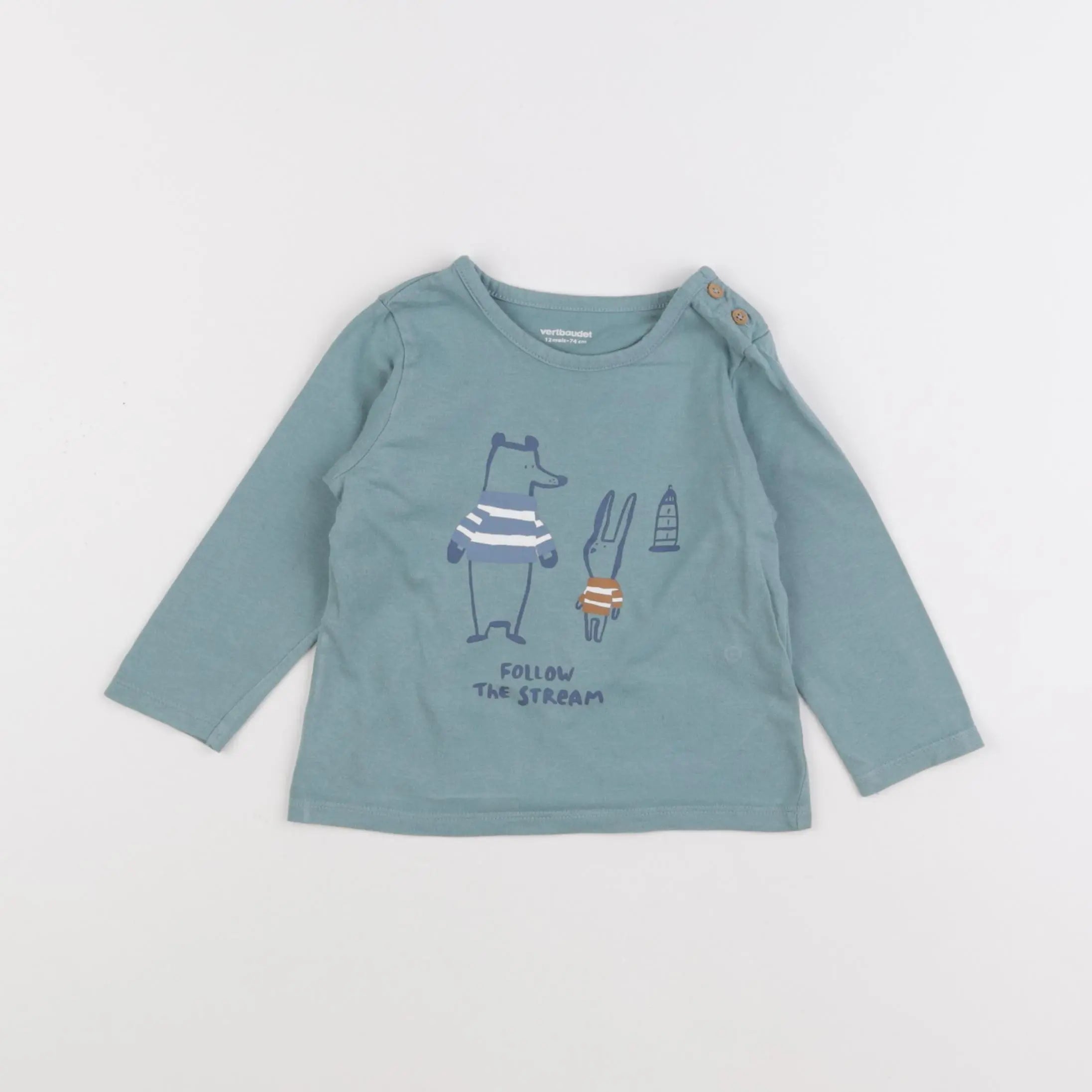 Vertbaudet - tee-shirt bleu - 12 mois