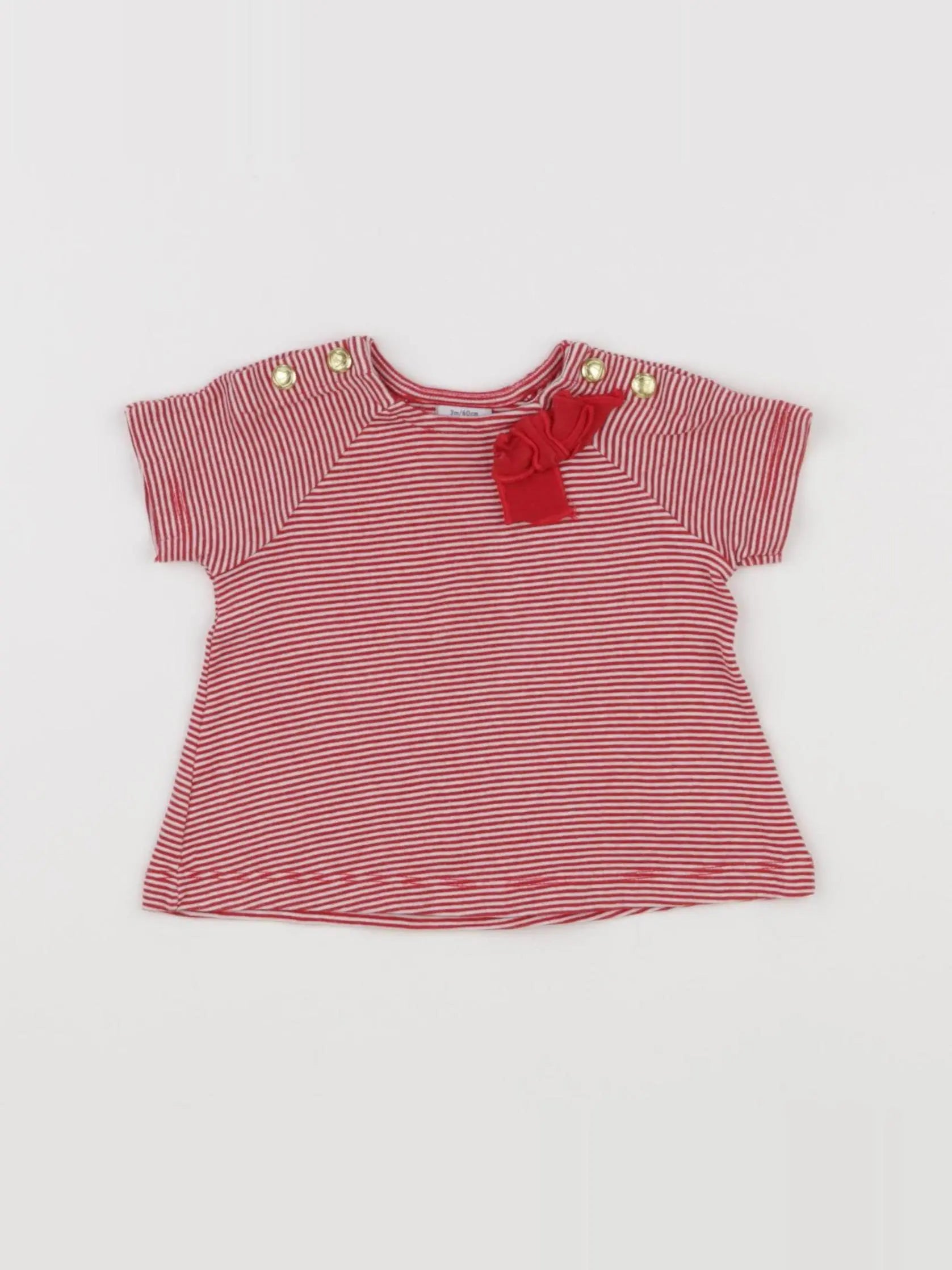 Petit Bateau - tee-shirt blanc, rouge - 3 mois