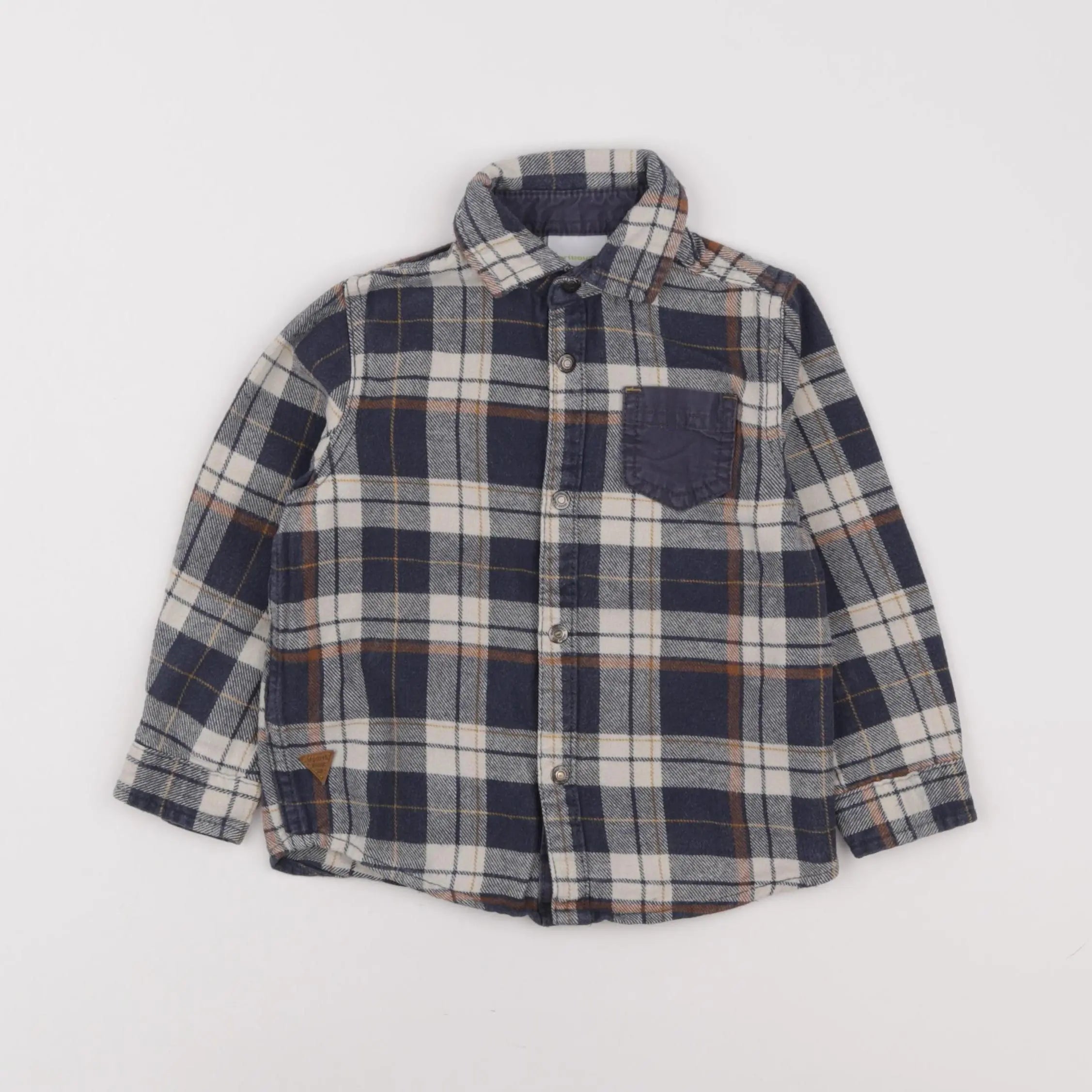 Vertbaudet - chemise beige, bleu - 3 ans