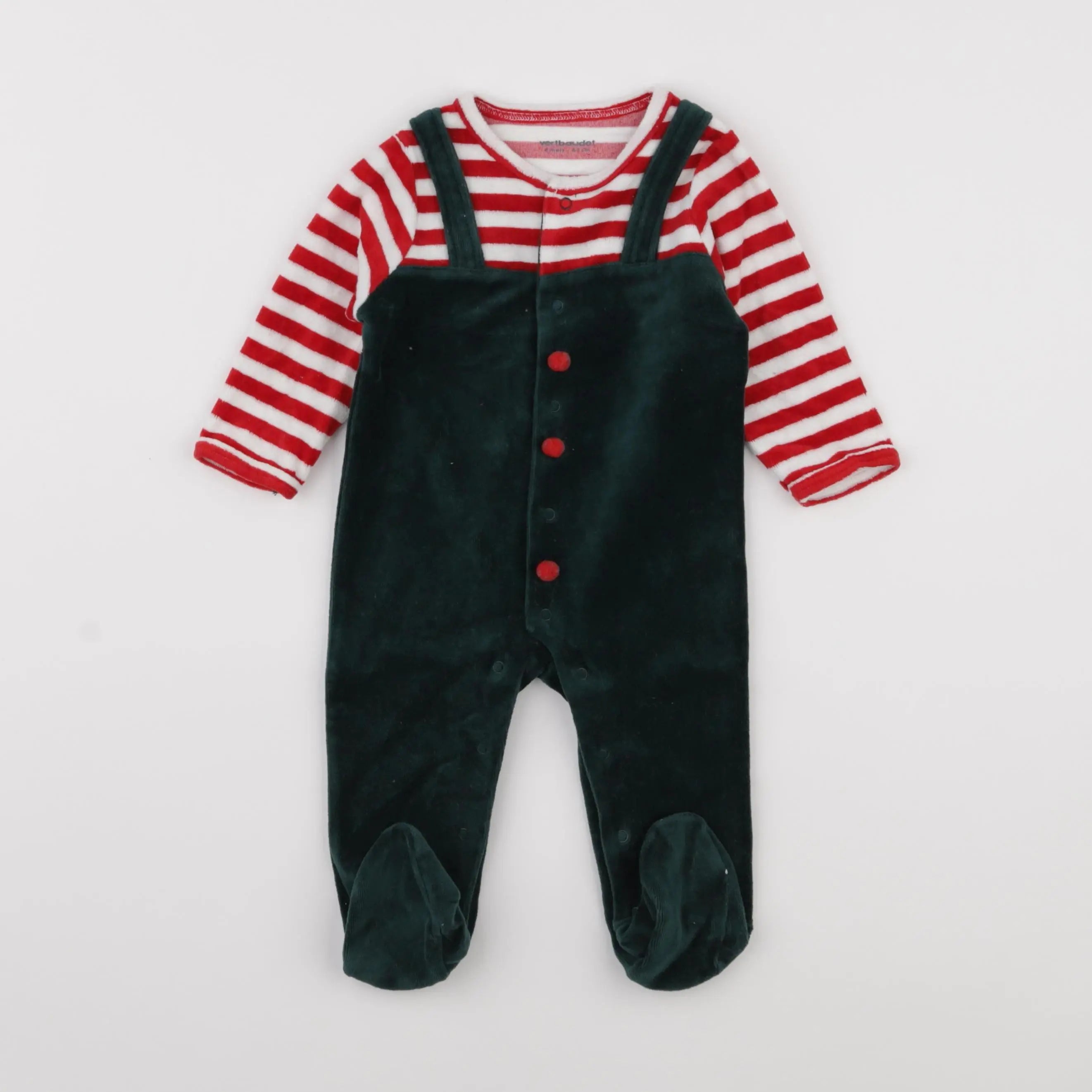 Vertbaudet - pyjama velours vert - 6 mois