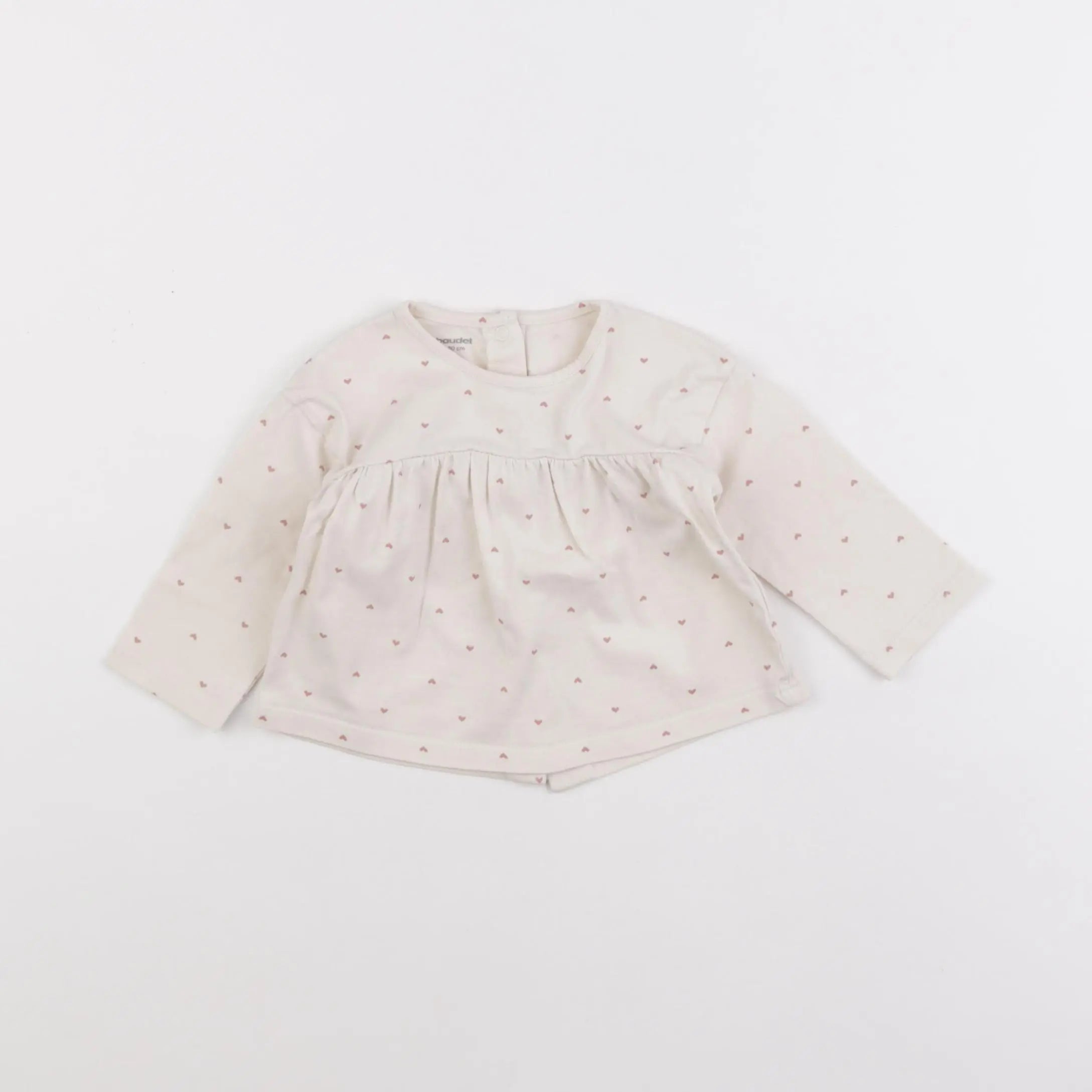 Vertbaudet - tee-shirt beige, rose - 3 mois