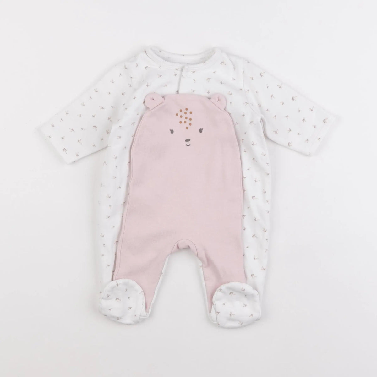 Vertbaudet - pyjama coton blanc, rose - 3 mois