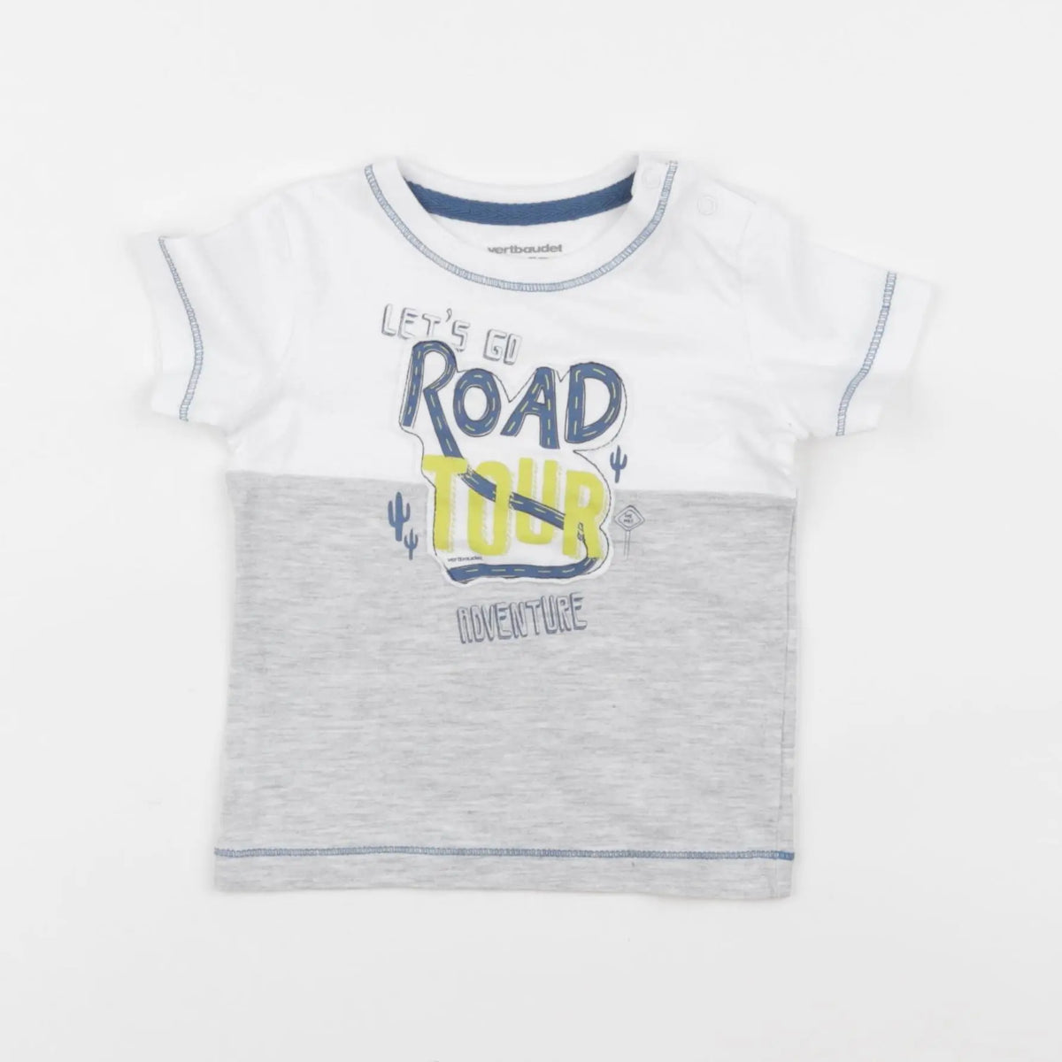 Vertbaudet - tee-shirt blanc, gris - 9 mois