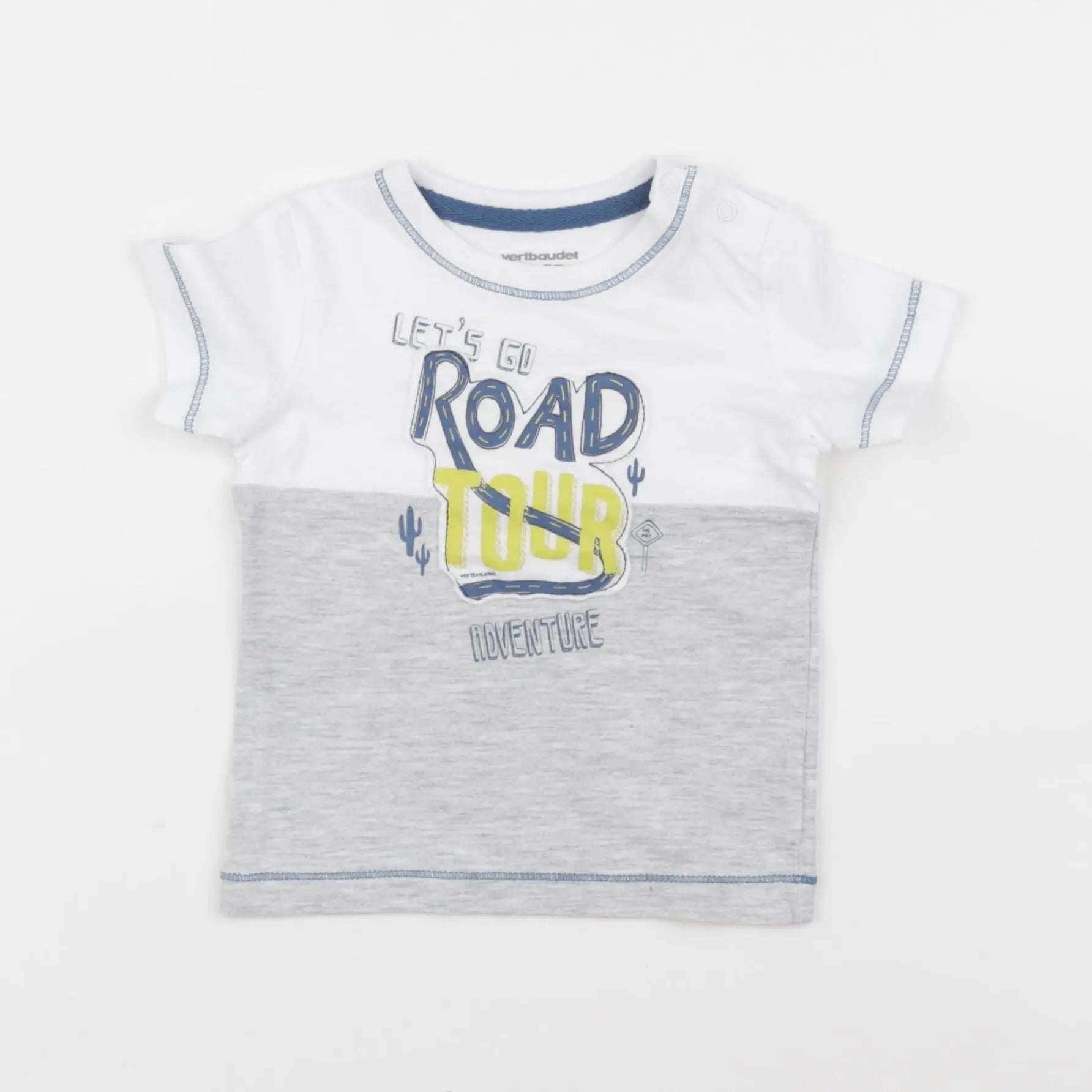 Vertbaudet - tee-shirt blanc, gris - 9 mois