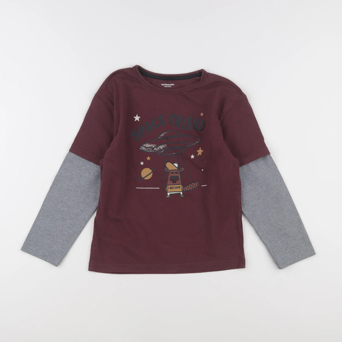 Vertbaudet - tee-shirt rouge, gris - 8 ans