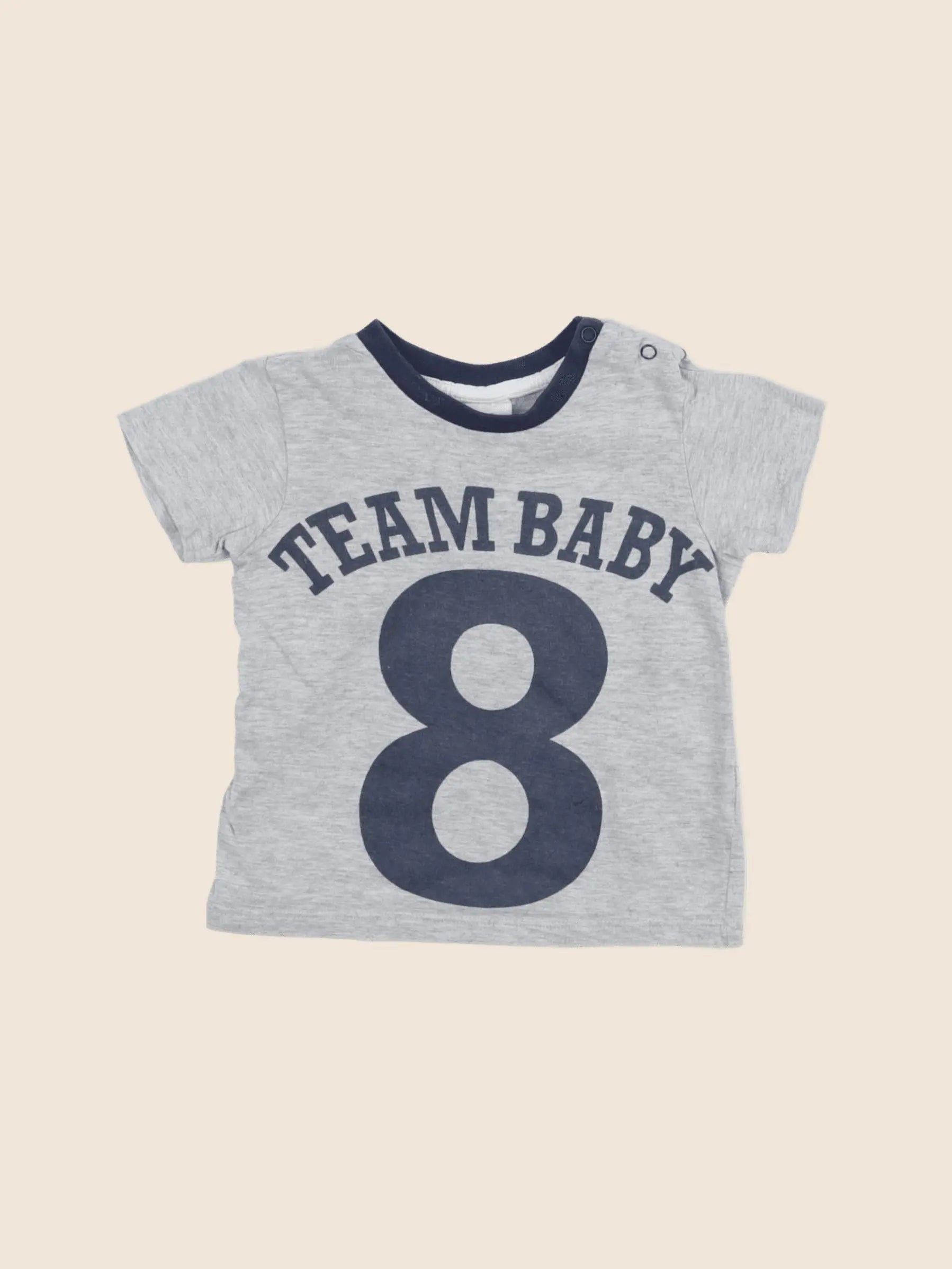 H&M - tee-shirt bleu, gris - 6/9 mois