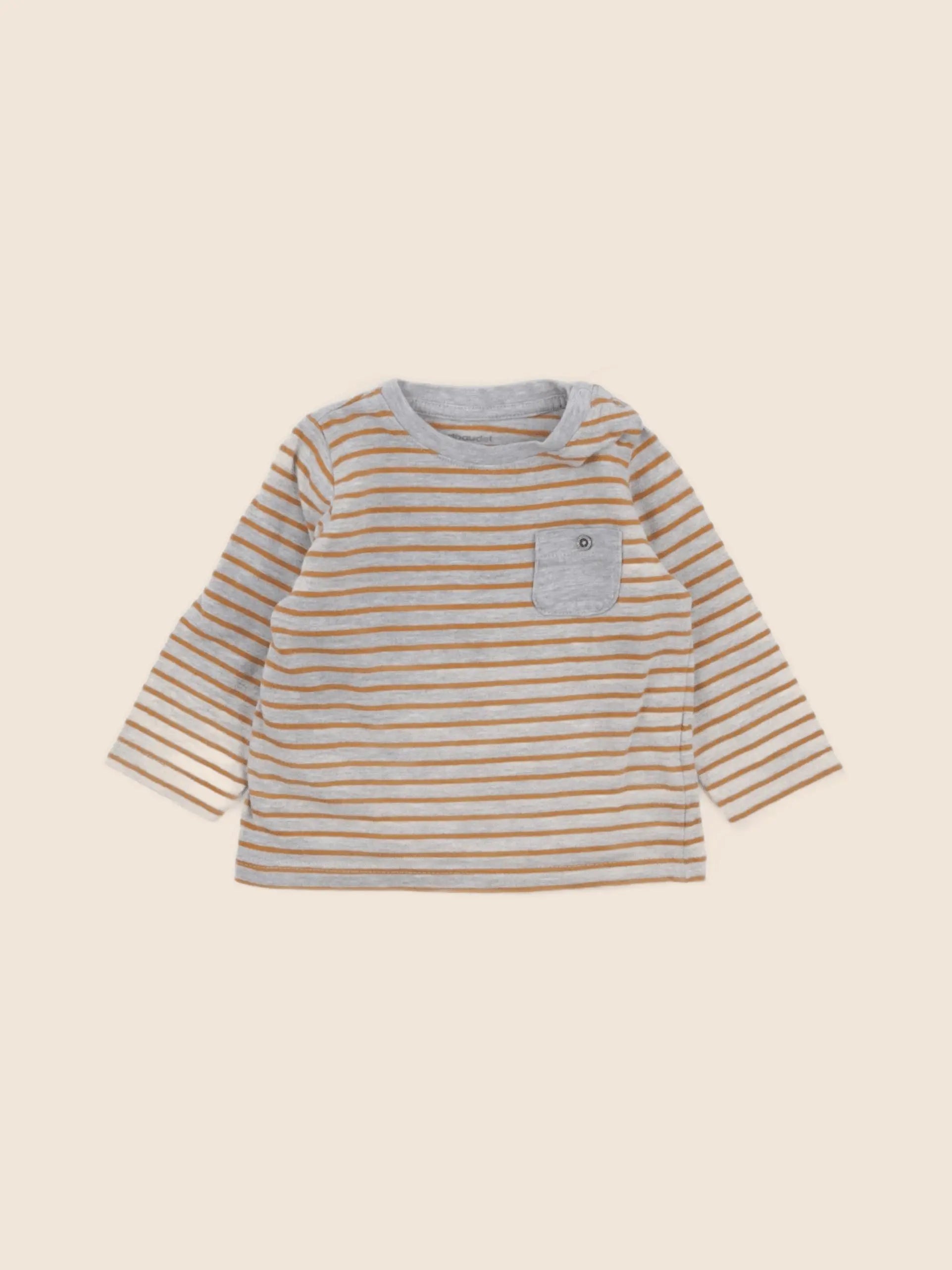 Vertbaudet - tee-shirt gris, orange - 6 mois