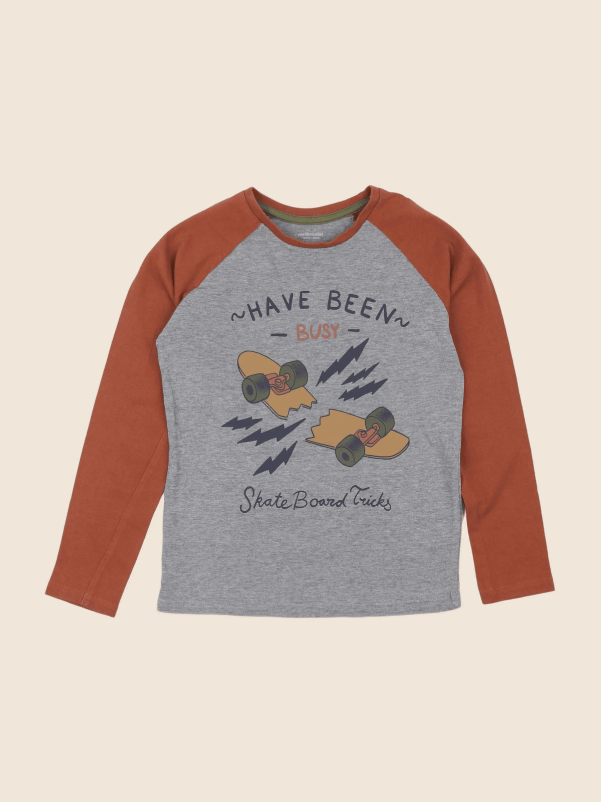 Vertbaudet - tee-shirt gris, orange - 10 ans