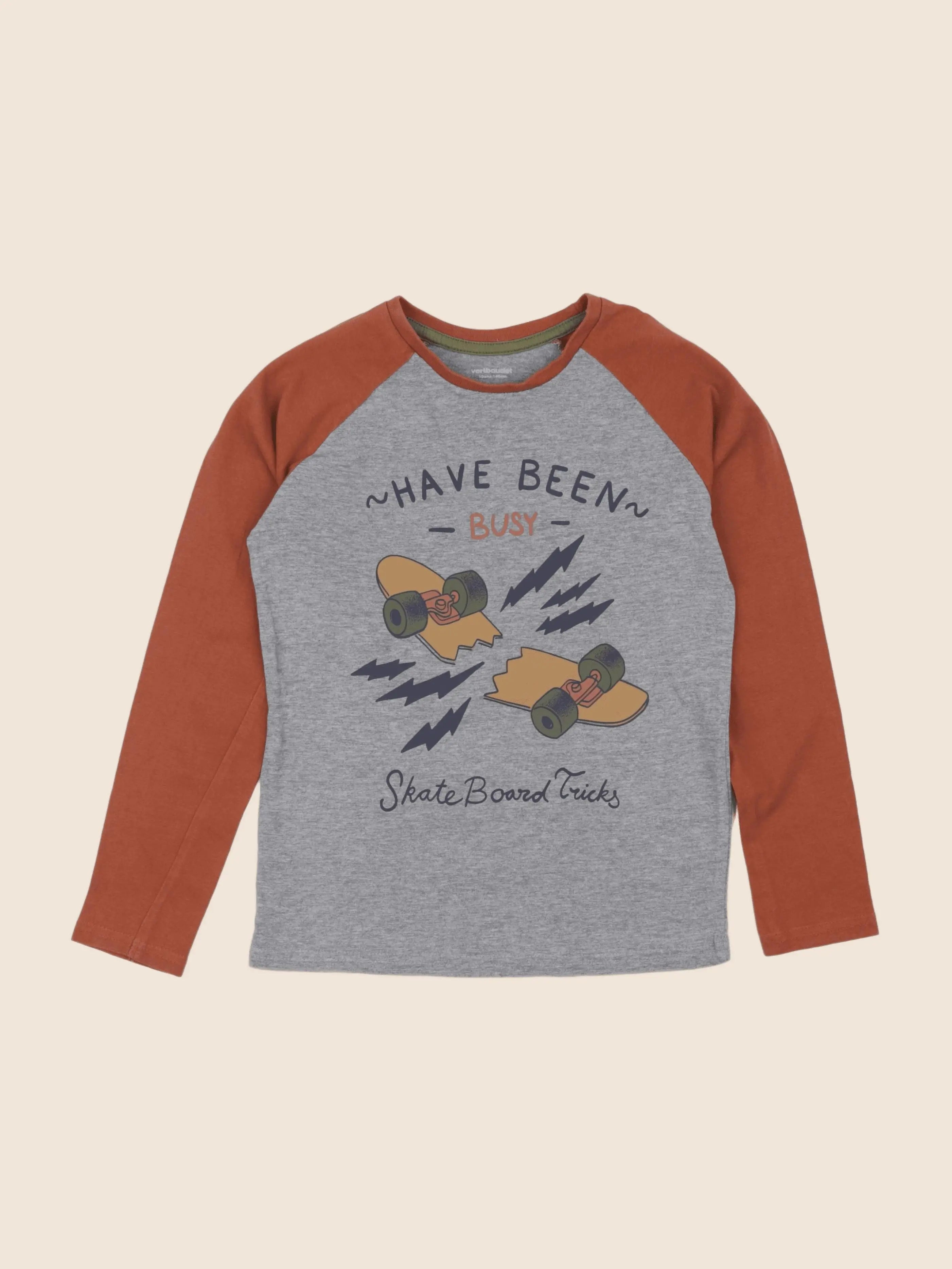 Vertbaudet - tee-shirt gris, orange - 10 ans