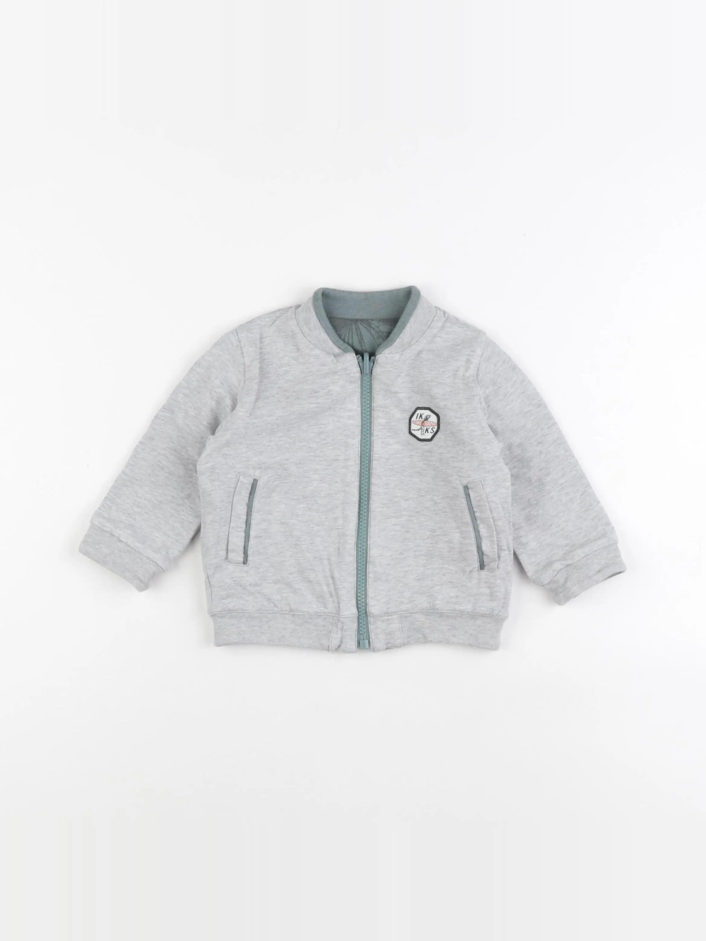 IKKS - sweat réversible gris, vert - 12 mois