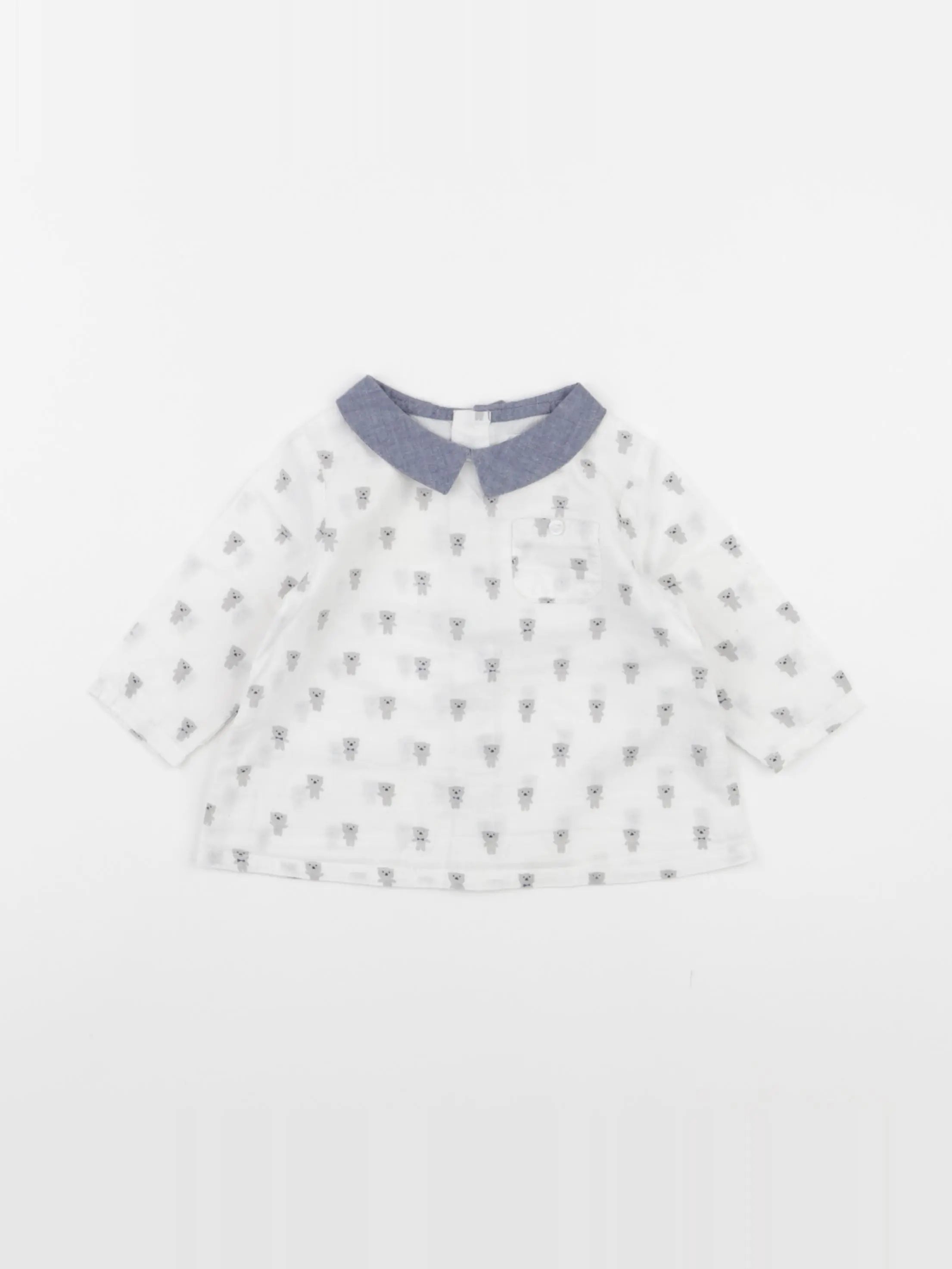 Boutchou - chemise blanc, bleu - 6 mois