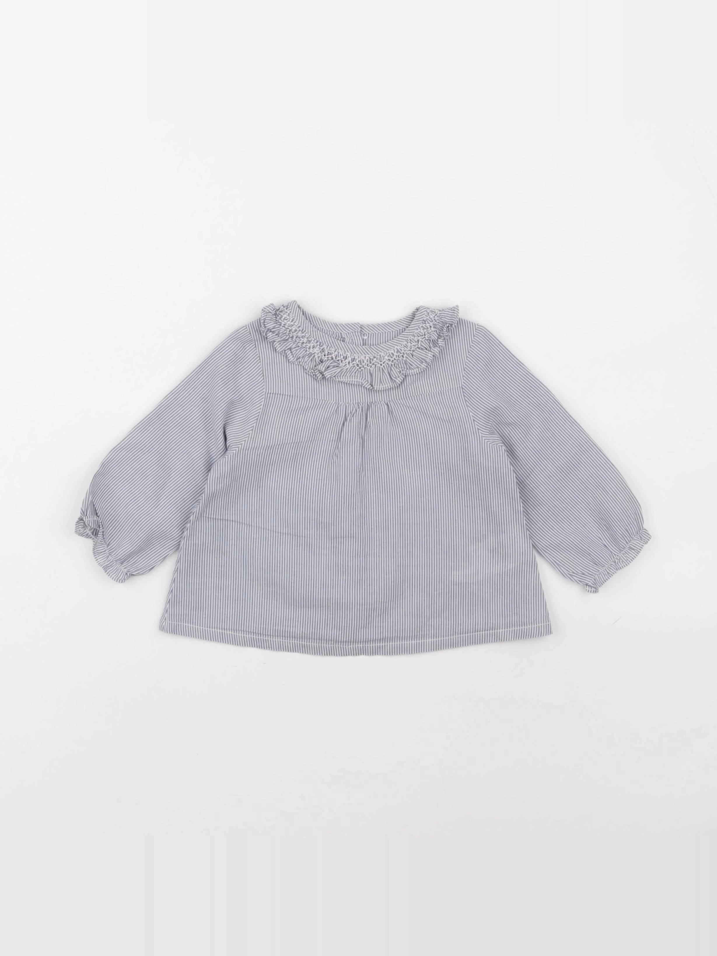 Cyrillus - blouse blanc, bleu - 9 mois