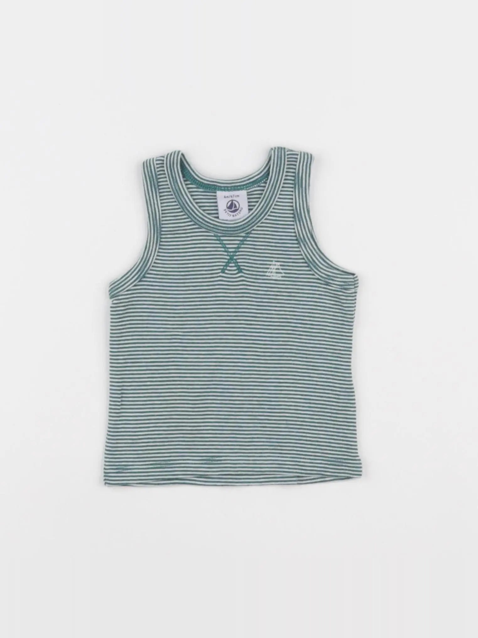 Petit Bateau - maillot de corps blanc, vert - 6 mois