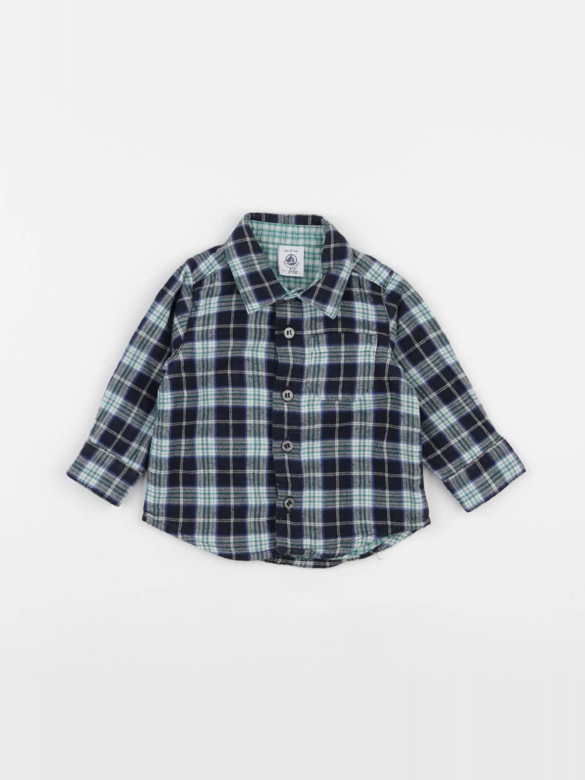 Petit Bateau - chemise bleu, vert - 6 mois