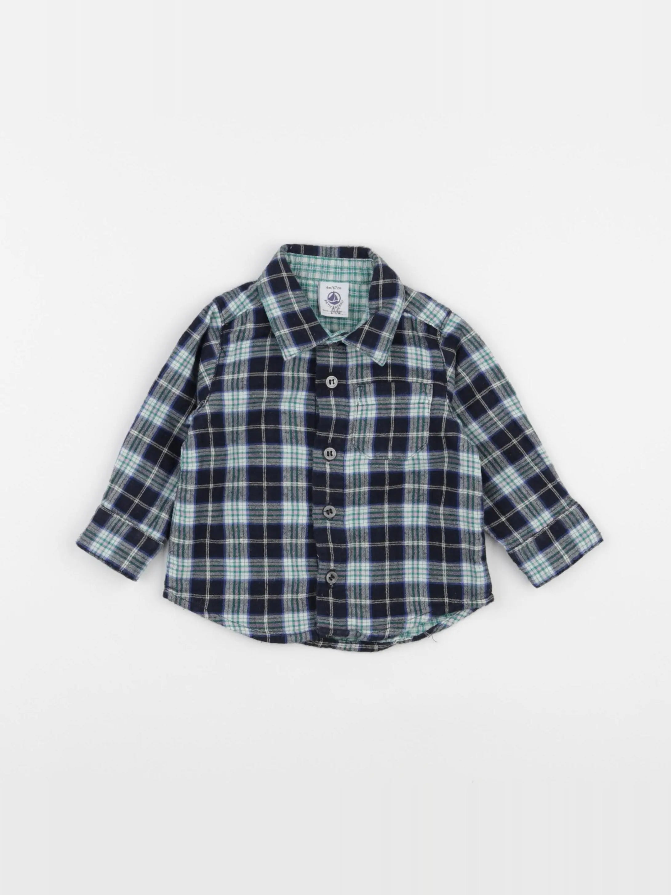Petit Bateau - chemise bleu, vert - 6 mois