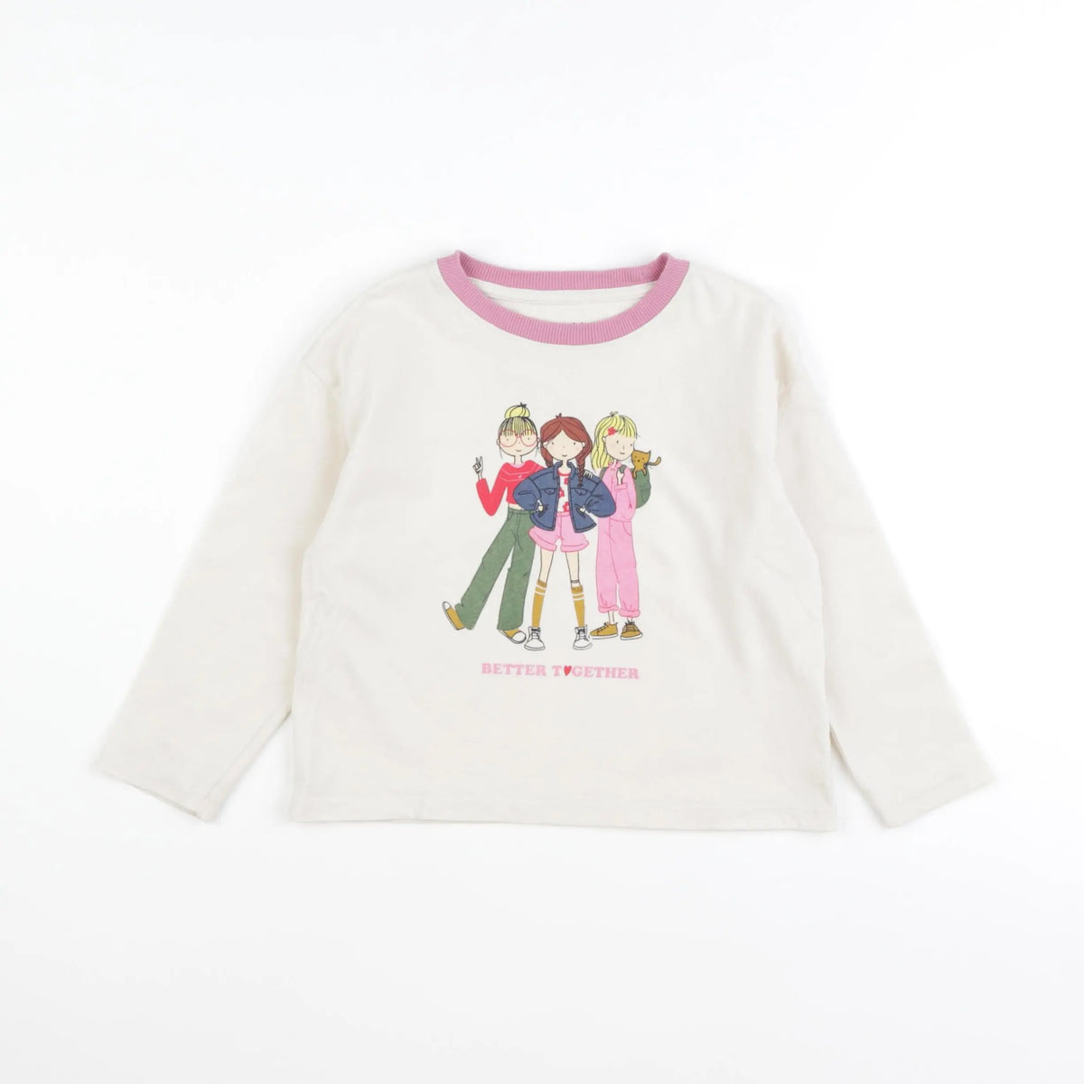 Vertbaudet - tee-shirt blanc, rose - 4 ans