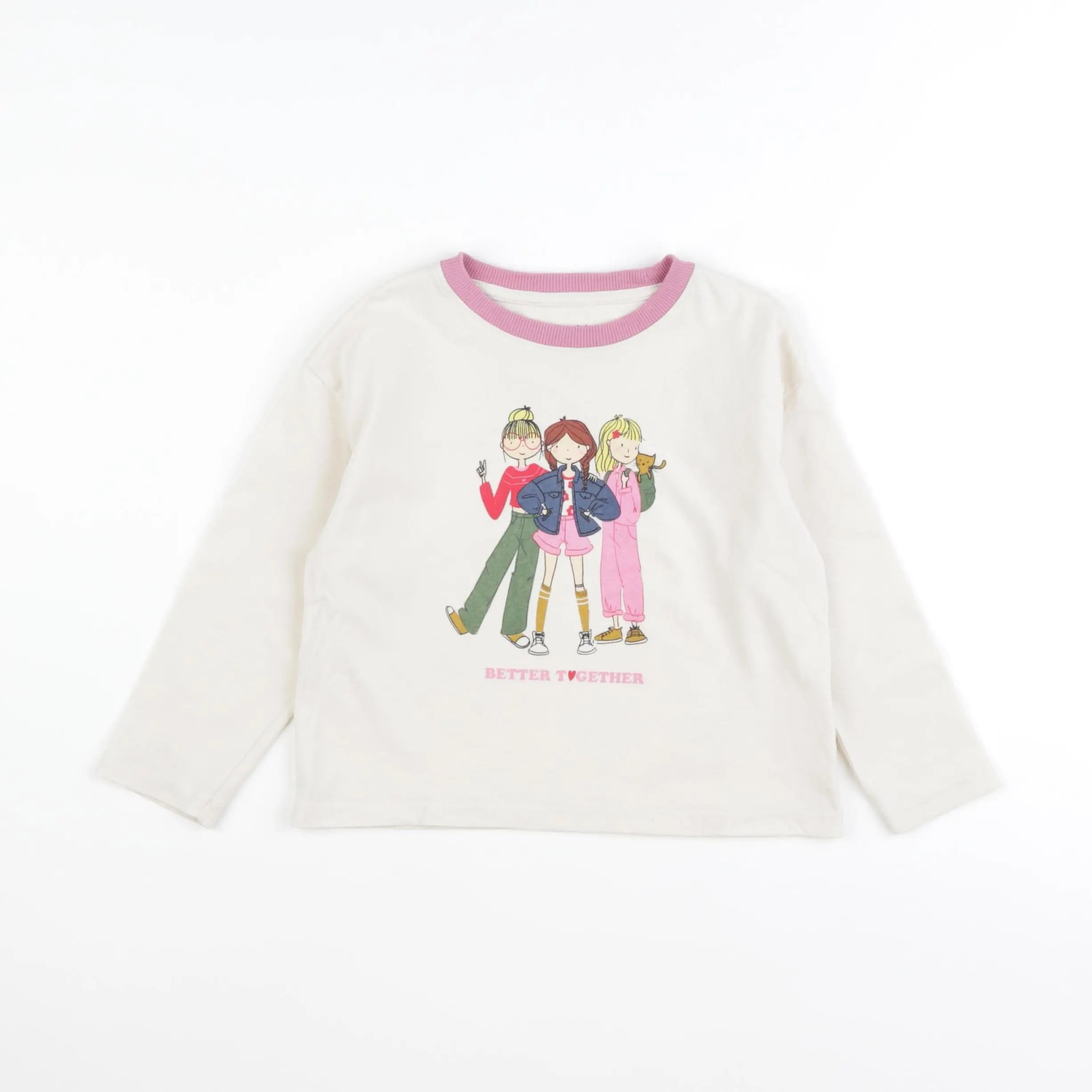 Vertbaudet - tee-shirt blanc, rose - 4 ans
